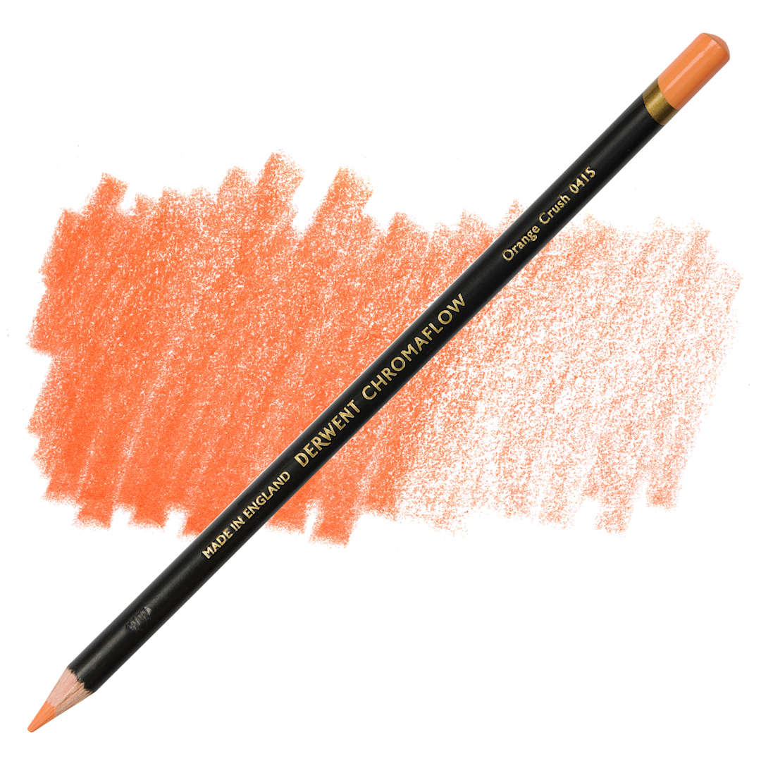 Open in modal - Derwent Chromaflow Colored Pencil - Orange Crush, swatch and pencil