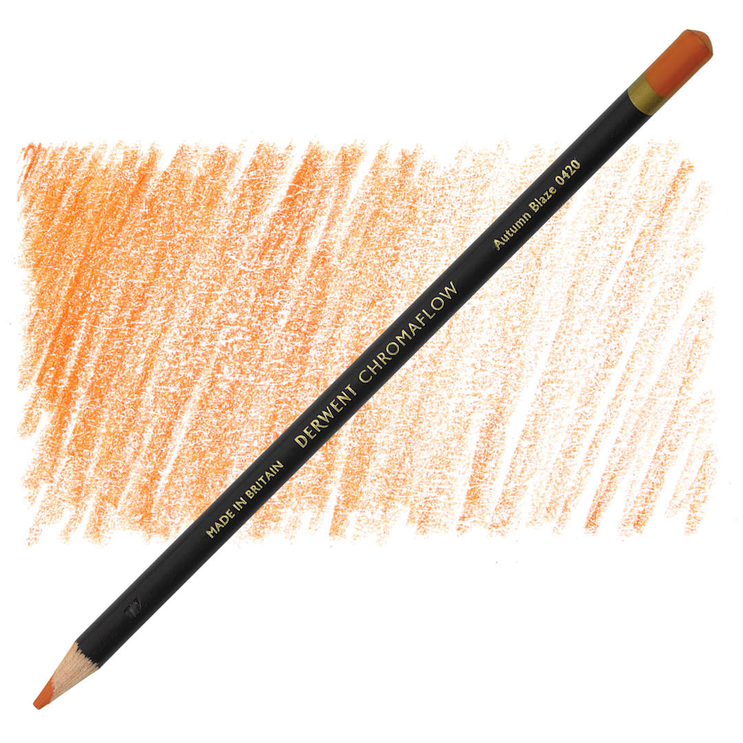 Open in modal - Derwent Chromaflow Colored Pencil - Autumn Blaze, swatch and pencil