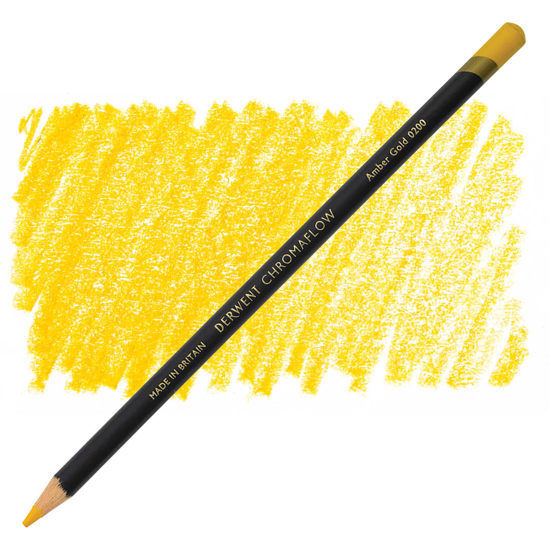 Open in modal - Derwent Chromaflow Colored Pencil - Amber Gold, swatch and pencil