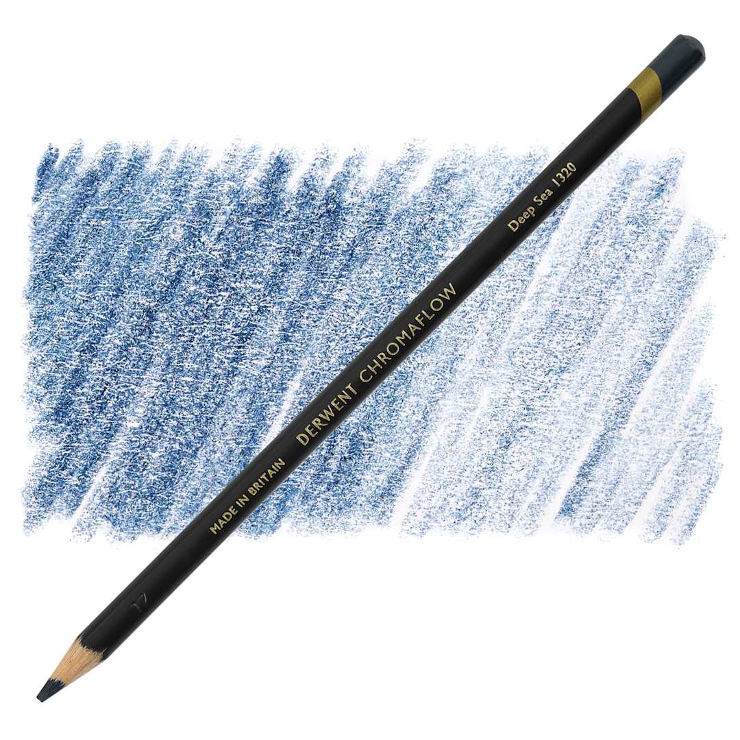 Open in modal - Derwent Chromaflow Colored Pencil - Deep Sea, swatch and pencil