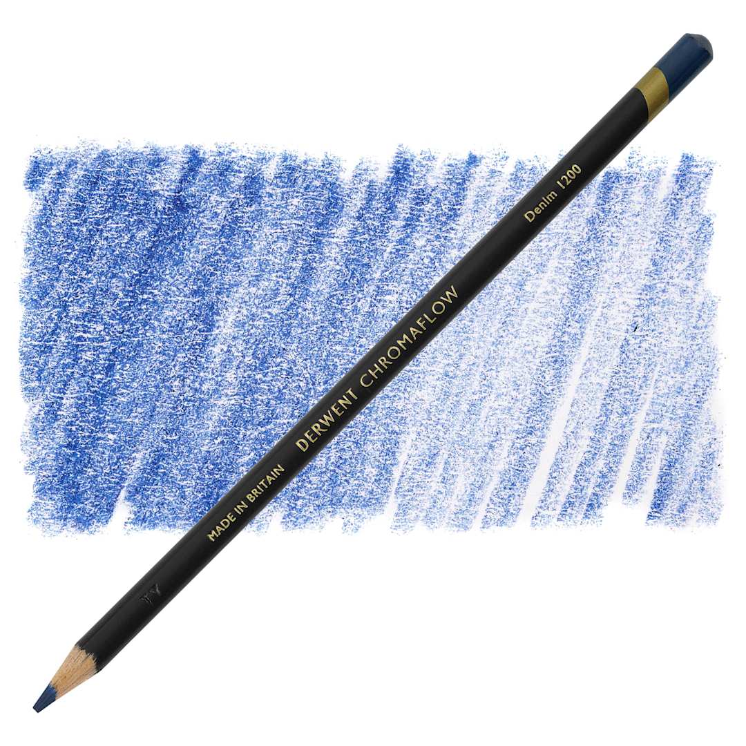 Open in modal - Derwent Chromaflow Colored Pencil - Denim, swatch and pencil