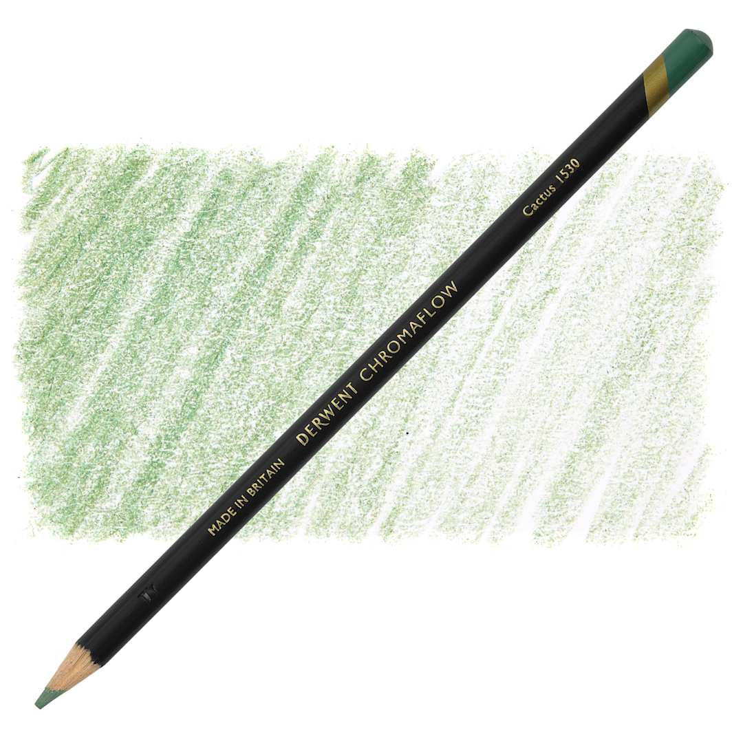 Open in modal - Derwent Chromaflow Colored Pencil - Cactus, swatch and pencil