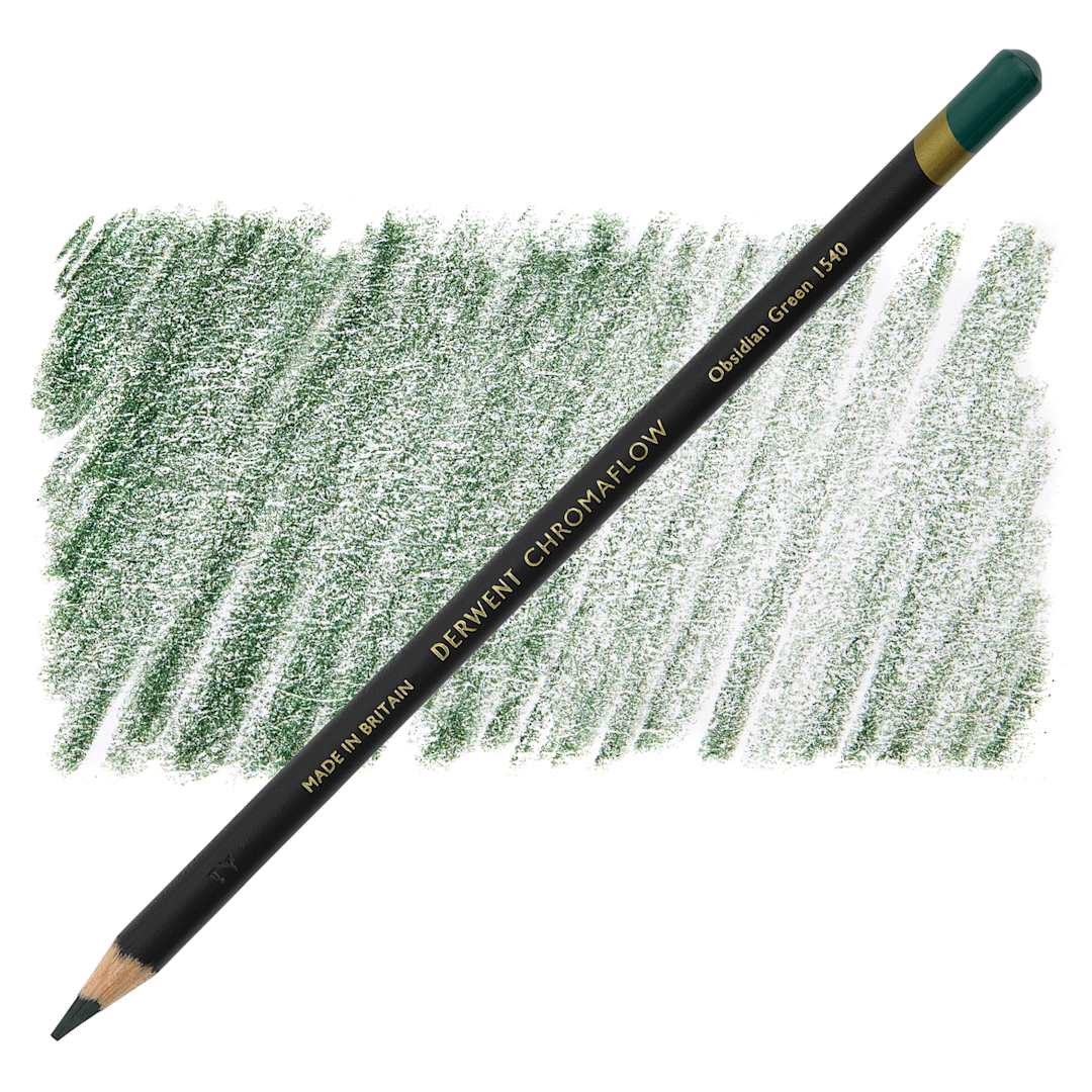 Open in modal - Derwent Chromaflow Colored Pencil - Obsidian Green, swatch and block