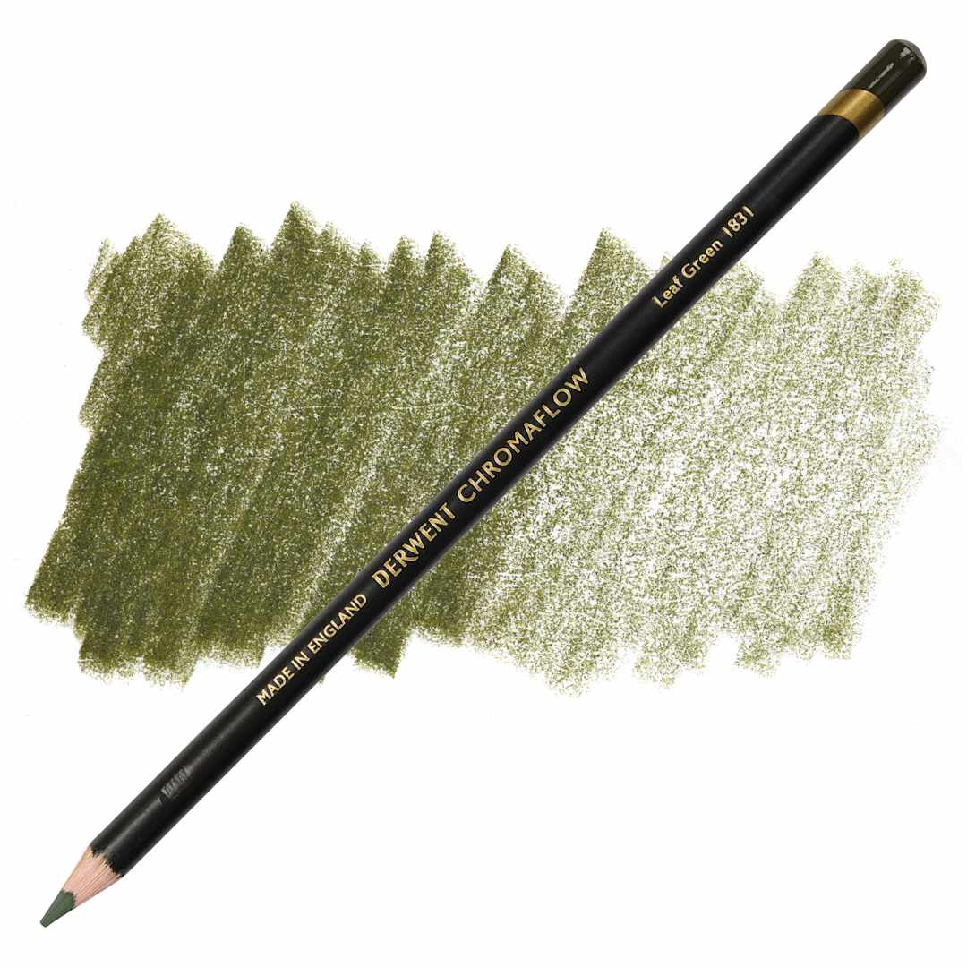 Open in modal - Derwent Chromaflow Colored Pencil - Leaf Green, swatch and pencil