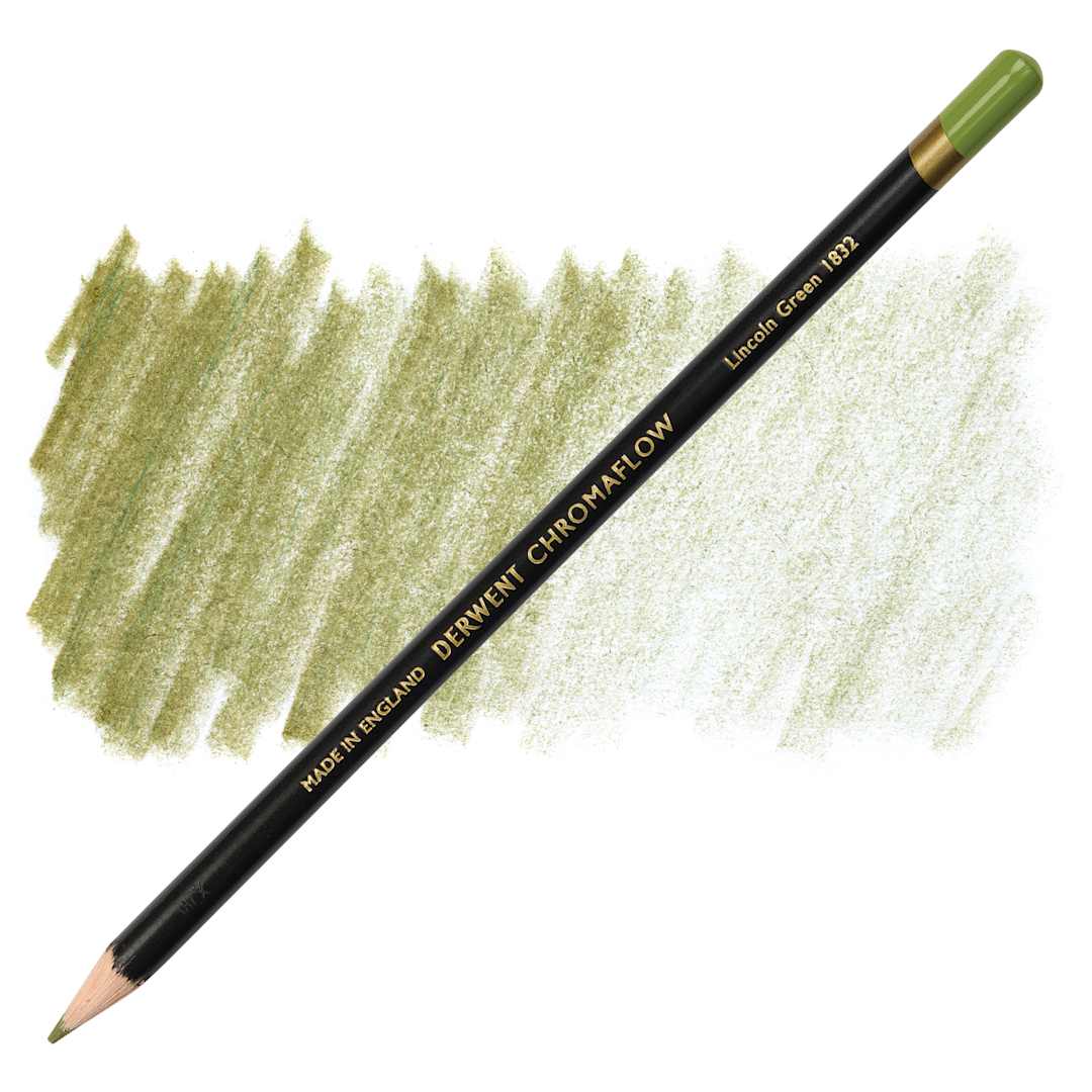 Open in modal - Derwent Chromaflow Colored Pencil - Lincoln Green, swatch and pencil