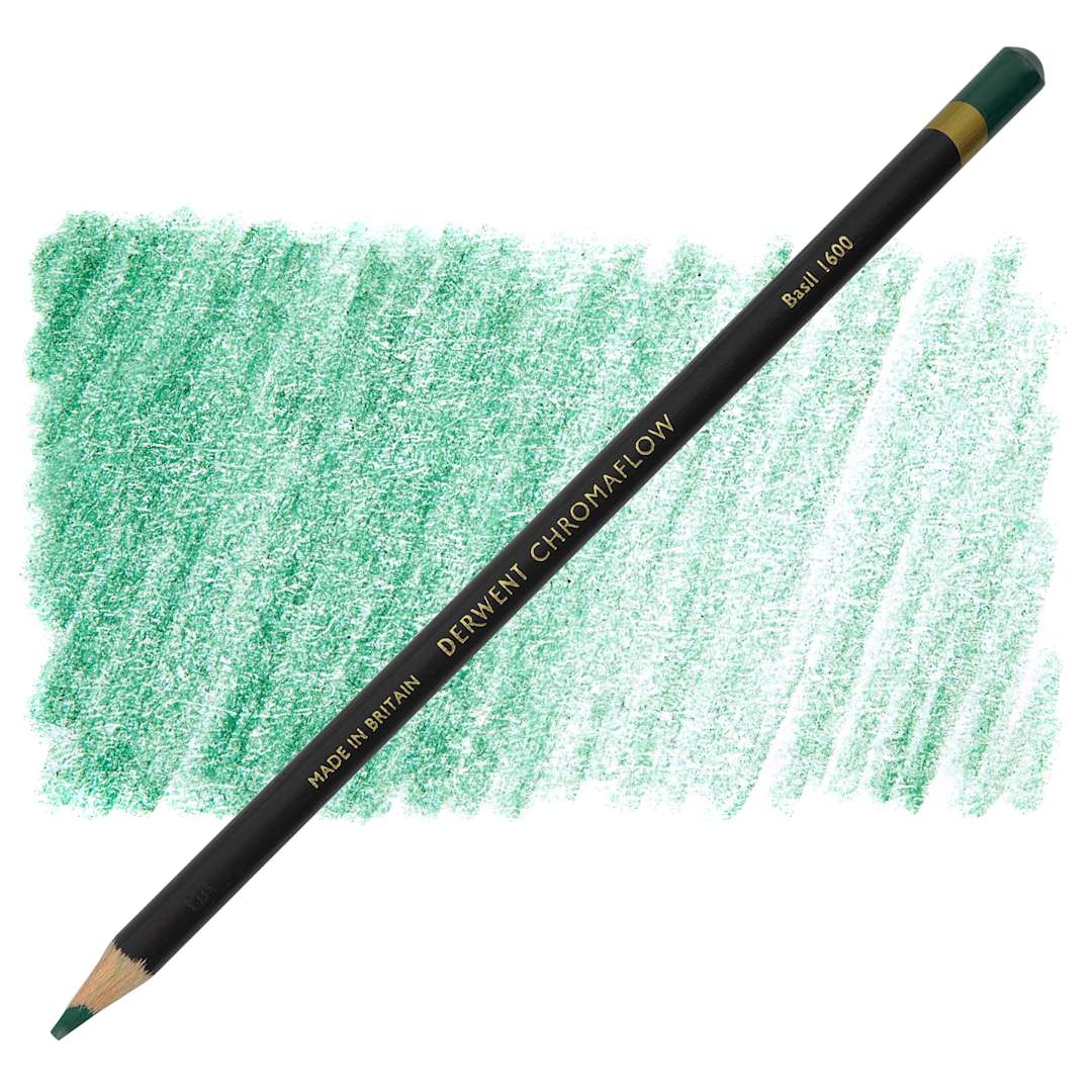 Open in modal - Derwent Chromaflow Colored Pencil - Basil, swatch and pencil