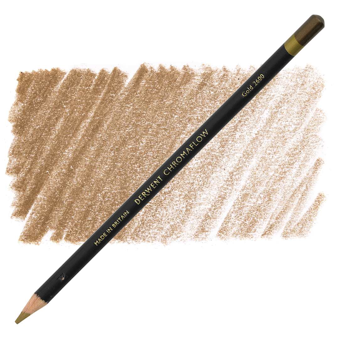 Open in modal - Derwent Chromaflow Colored Pencil - Gold, swatch and pencil