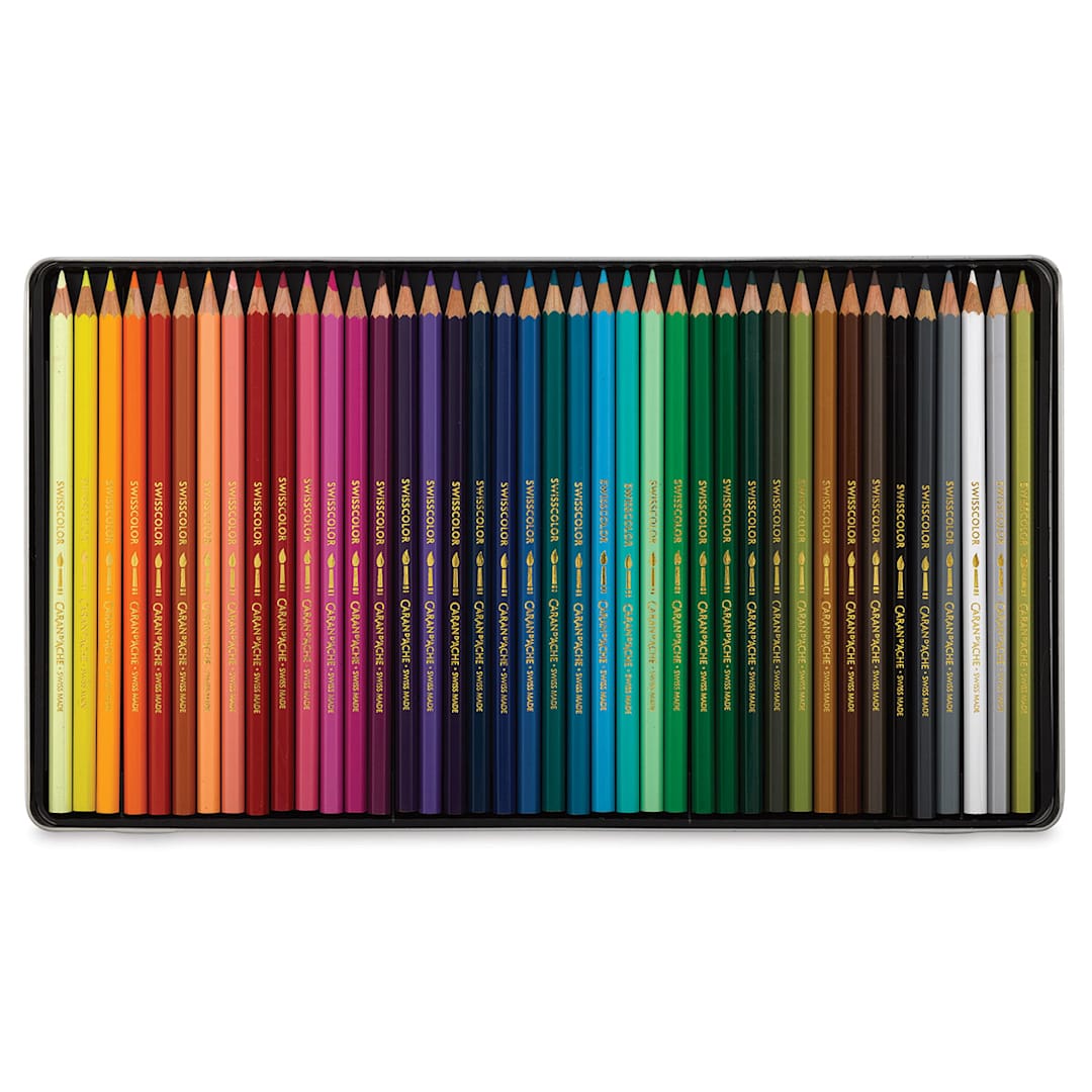 Open in modal - Caran d'Ache Swisscolor Water-Soluble Colored Pencils - Set of 40 (Set contents)
