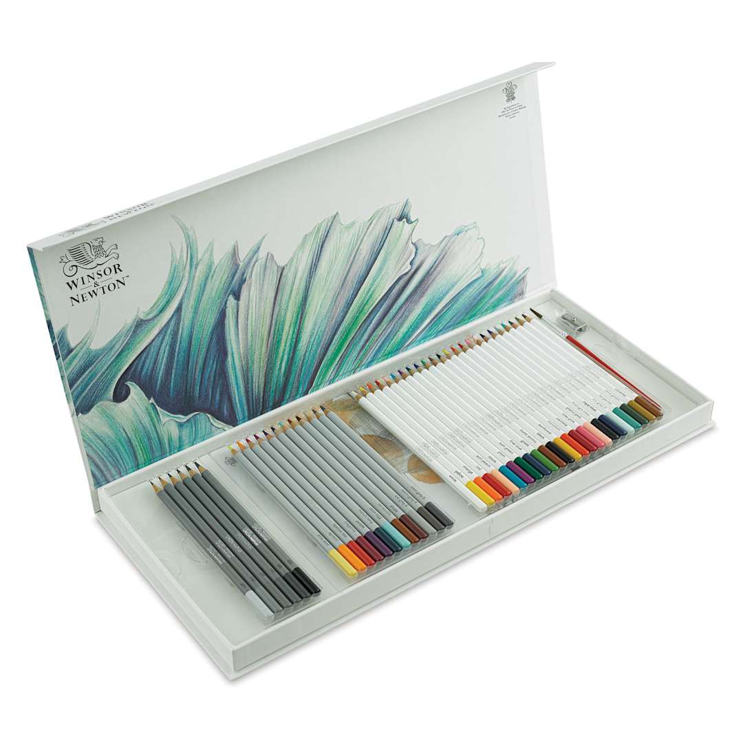 Open in modal - Winsor & Newton Studio Collection Mixed Pencils Set - 45 Pieces (box open to show contents)