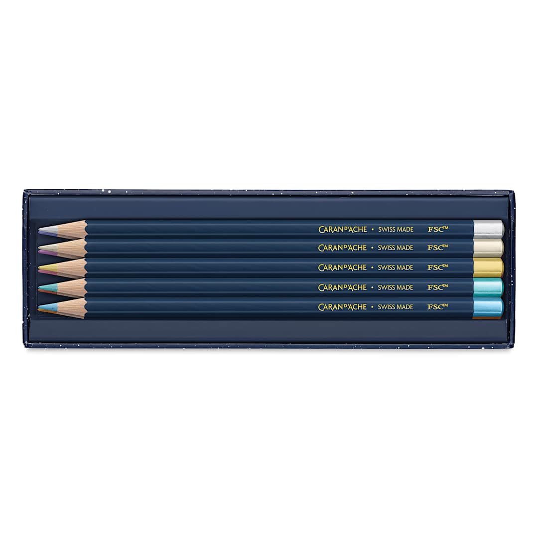 Open in modal - Caran d'Ache Cosmic Blue Metallic Color Pencils - Assorted Colors, Set of 10