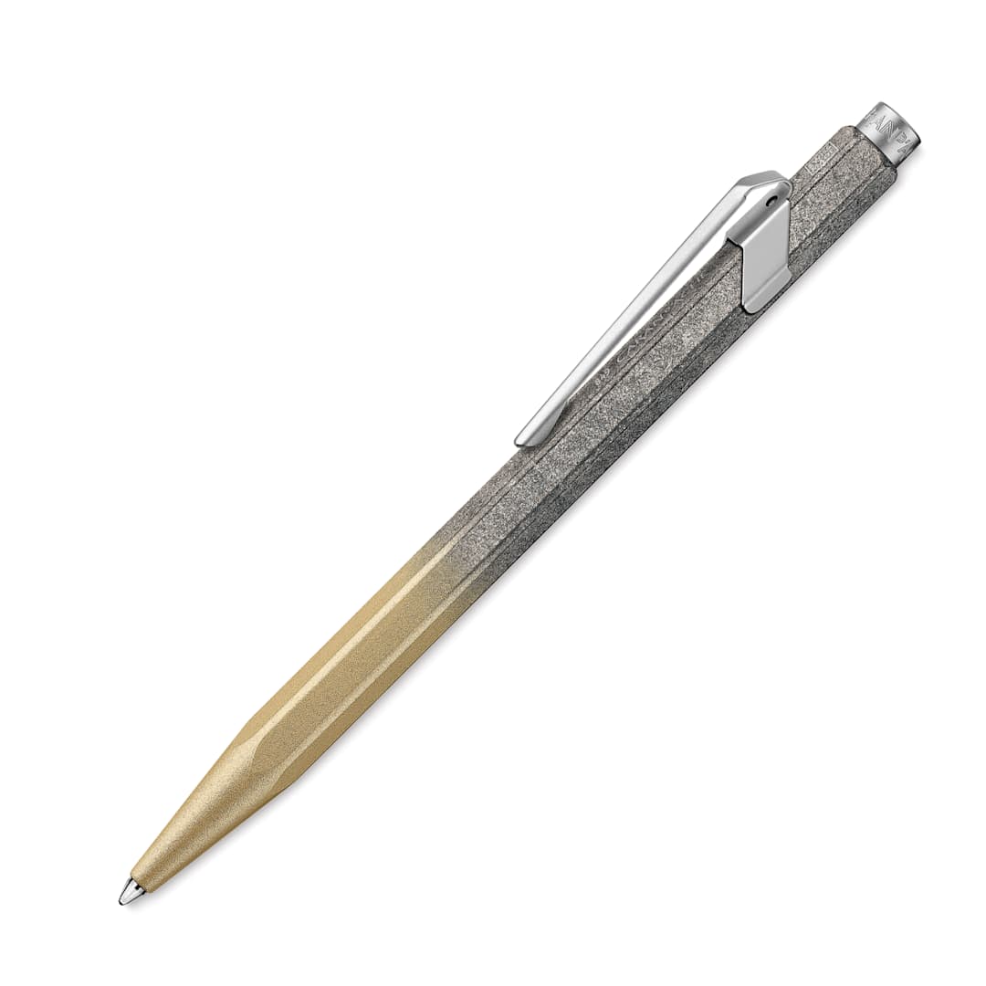 Open in modal - Caran d'Ache Cosmic Blue 849 Ballpoint Pens - Gold, showing clip