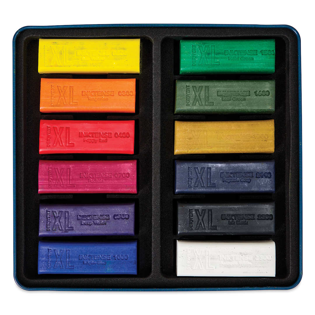 Open in modal - Derwent Inktense XL Blocks - Assorted, Set of 12, contents shown inside of the packaging tray