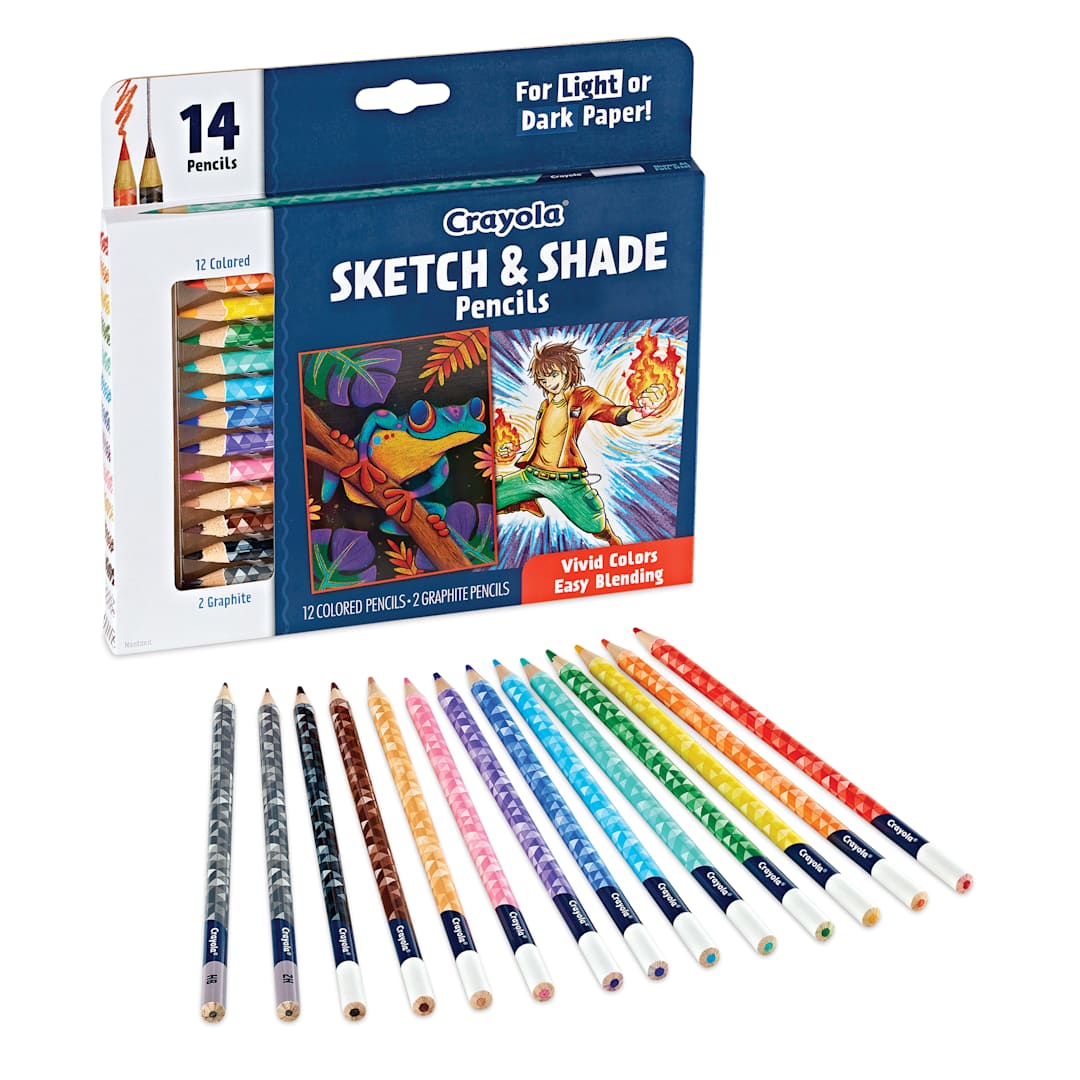 Open in modal - Crayola Sketch & Shade Doodle Pencils - Set of 14, packaging and set contents