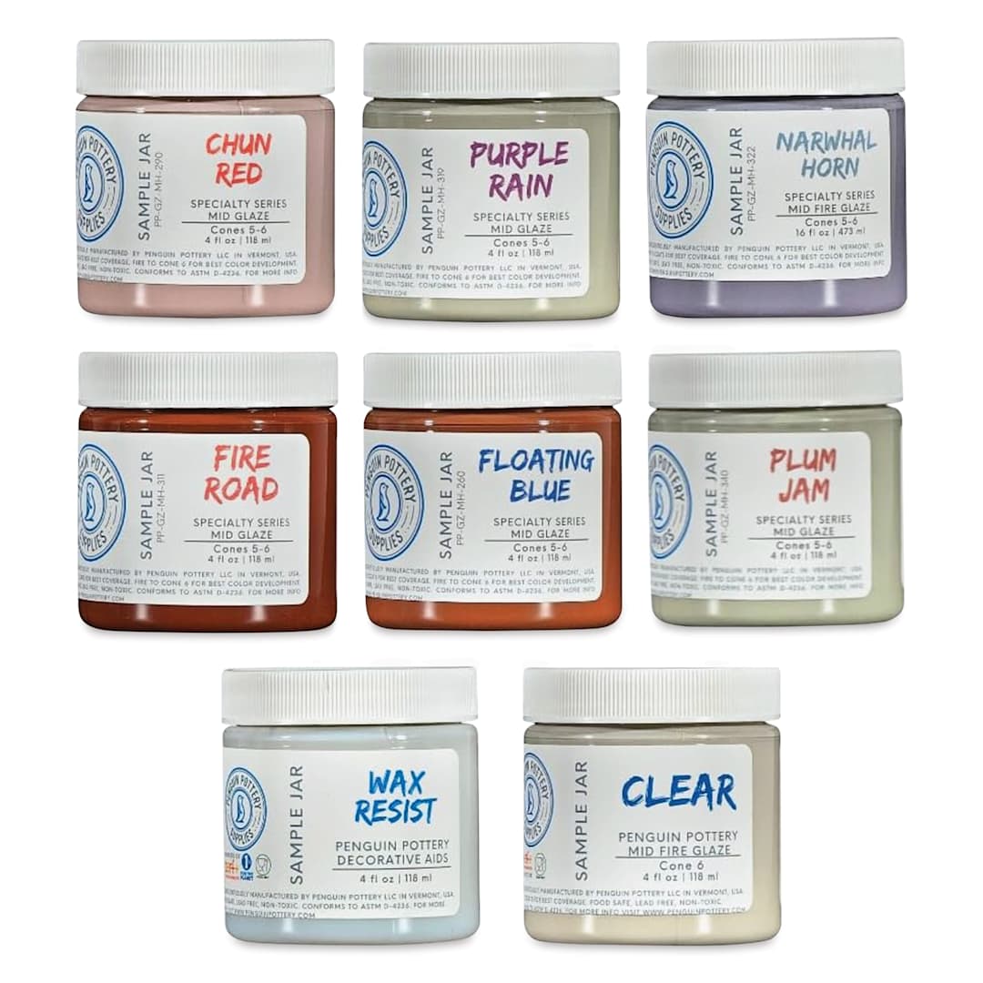 Open in modal - Penguin Pottery Specialty Series Mid-Fire Glazes - Set 2, Pkg of 8, 4 oz Jars