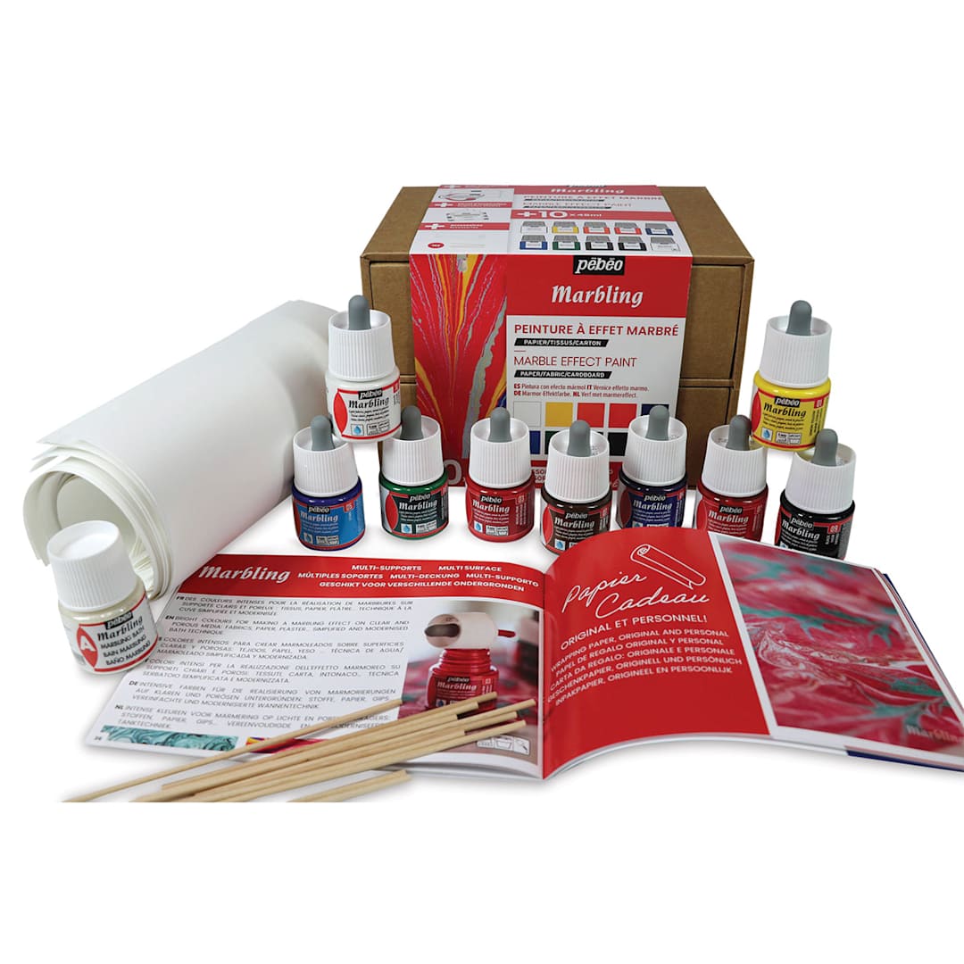Open in modal - Pebeo Marbling Paint Set - Collection Case, Set of 10, Assorted Colors, 45 ml, Bottle (Set contents)