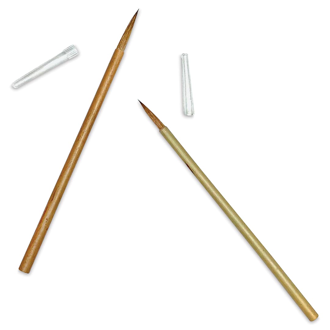 Open in modal - DecoArt Water Marbling Sumi Brush Set, brushes outside of the packaging. 