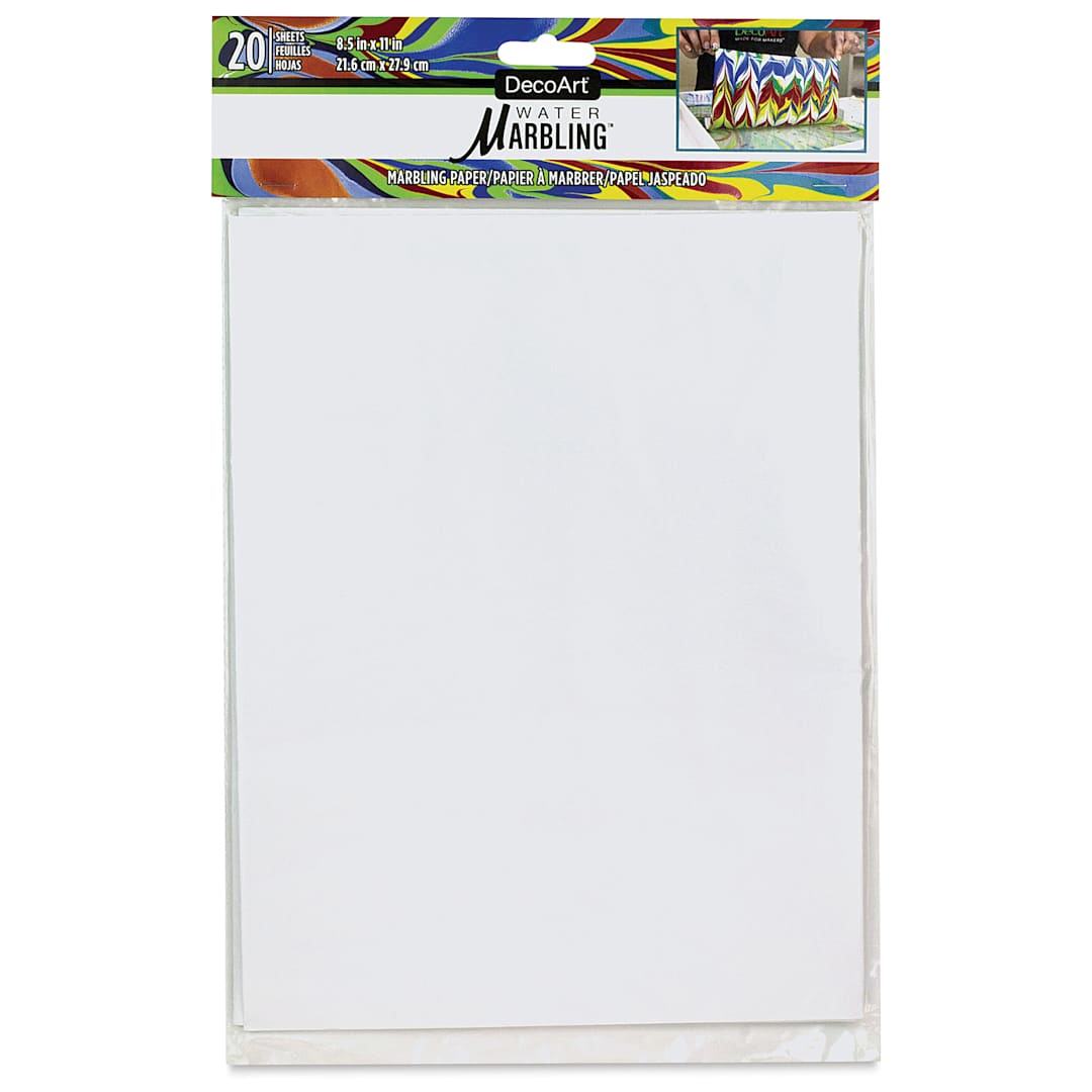 Open in modal - DecoArt Water Marbling Paper, 8-1/2" x 11", Pkg of 20, front of the packaging. 