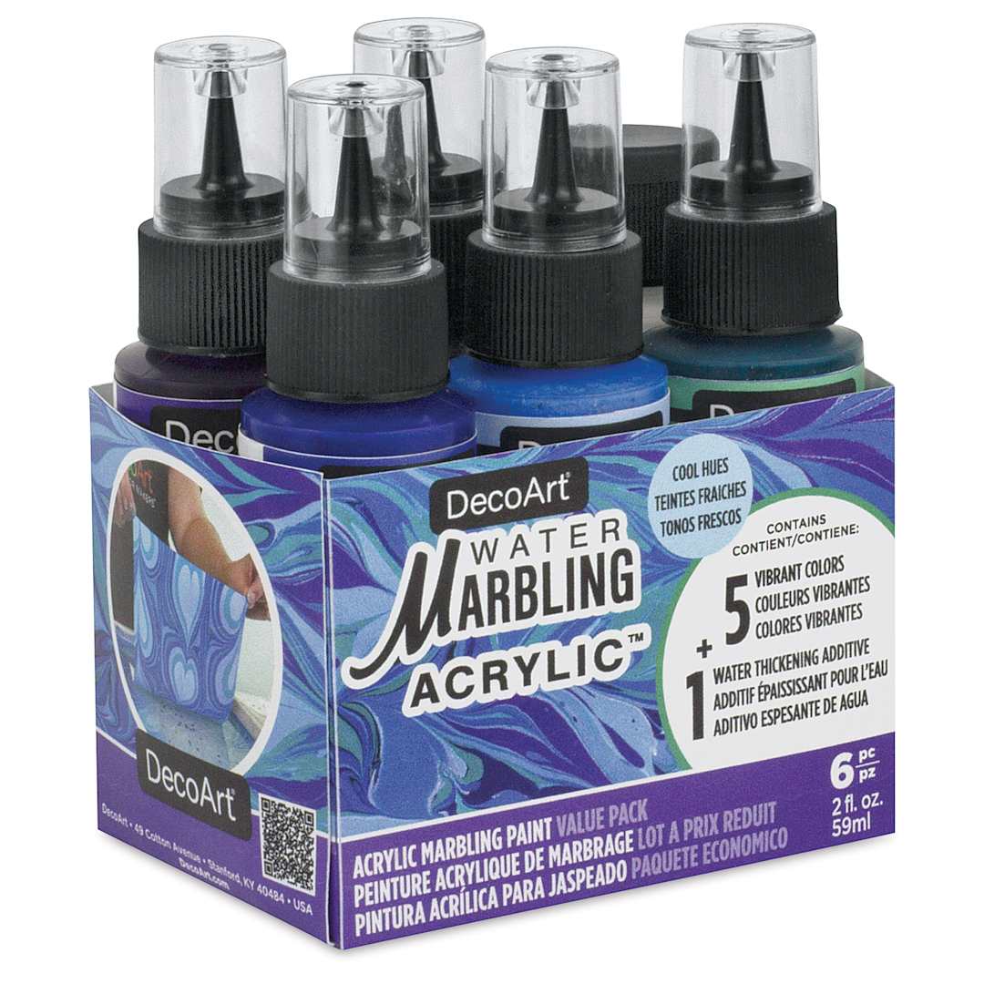 Open in modal - DecoArt Water Marbling Acrylic Paint - Cool Hues, Set of 6, 2 oz