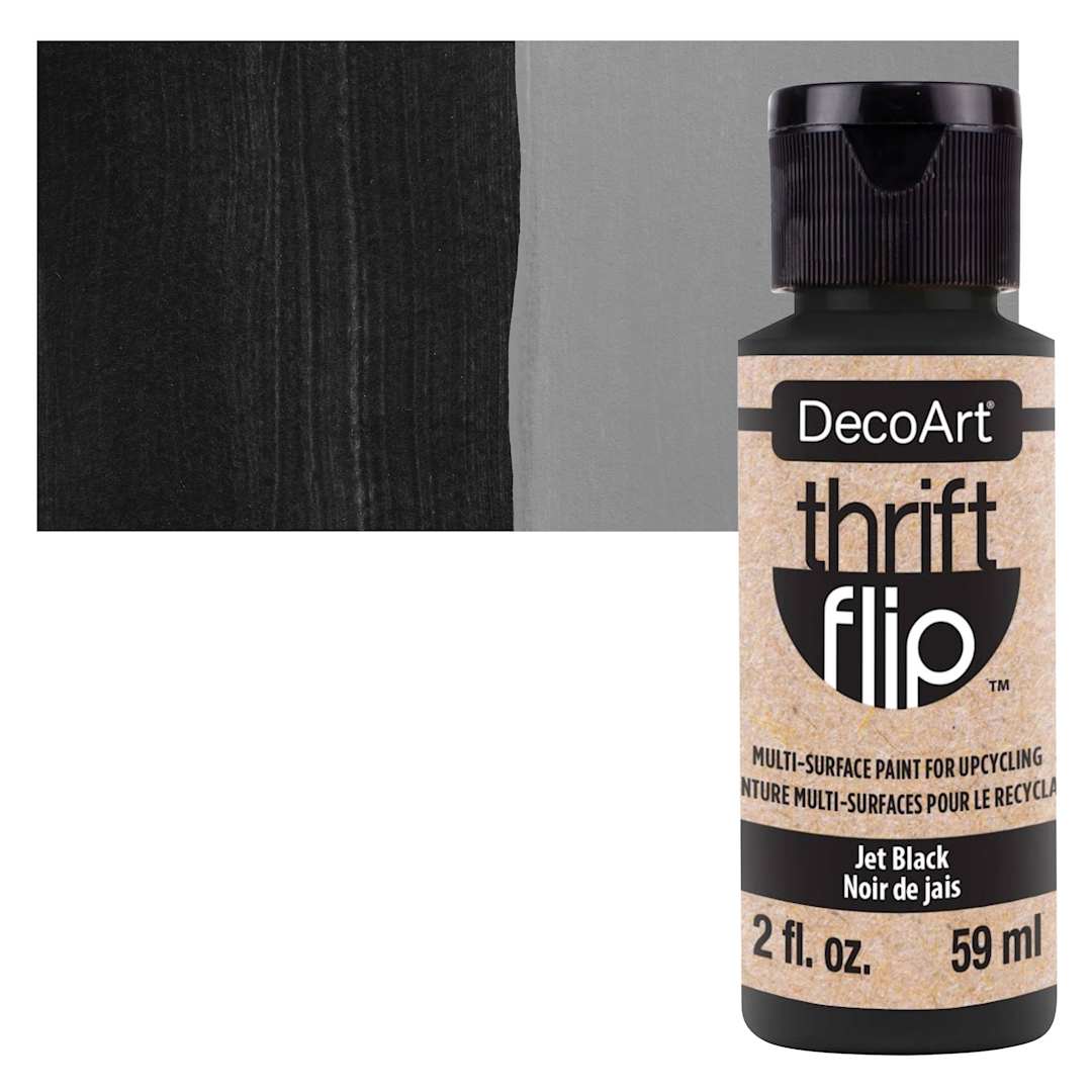 Open in modal - DecoArt Thrift Flip Multi-Surface Paint - Jet Black, 2 oz bottle and swatch
