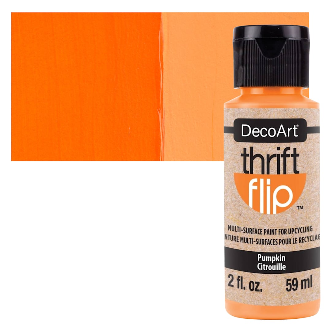 Open in modal - DecoArt Thrift Flip Multi-Surface Paint - Pumpkin, 2 oz bottle and swatch