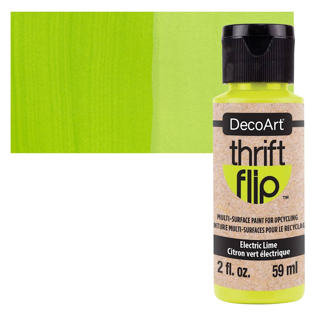 Open in modal - DecoArt Thrift Flip Multi-Surface Paint - Electric Lime bottle and swatch