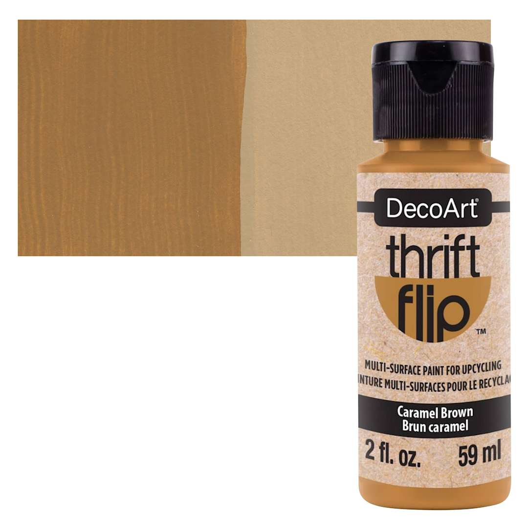 Open in modal - DecoArt Thrift Flip Multi-Surface Paint - Caramel Brown bottle and swatch