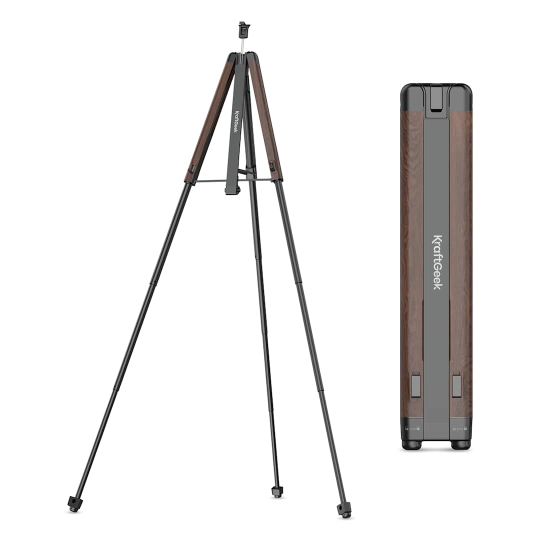 Open in modal - KraftGeek Easel - Walnut, fully extended and compact