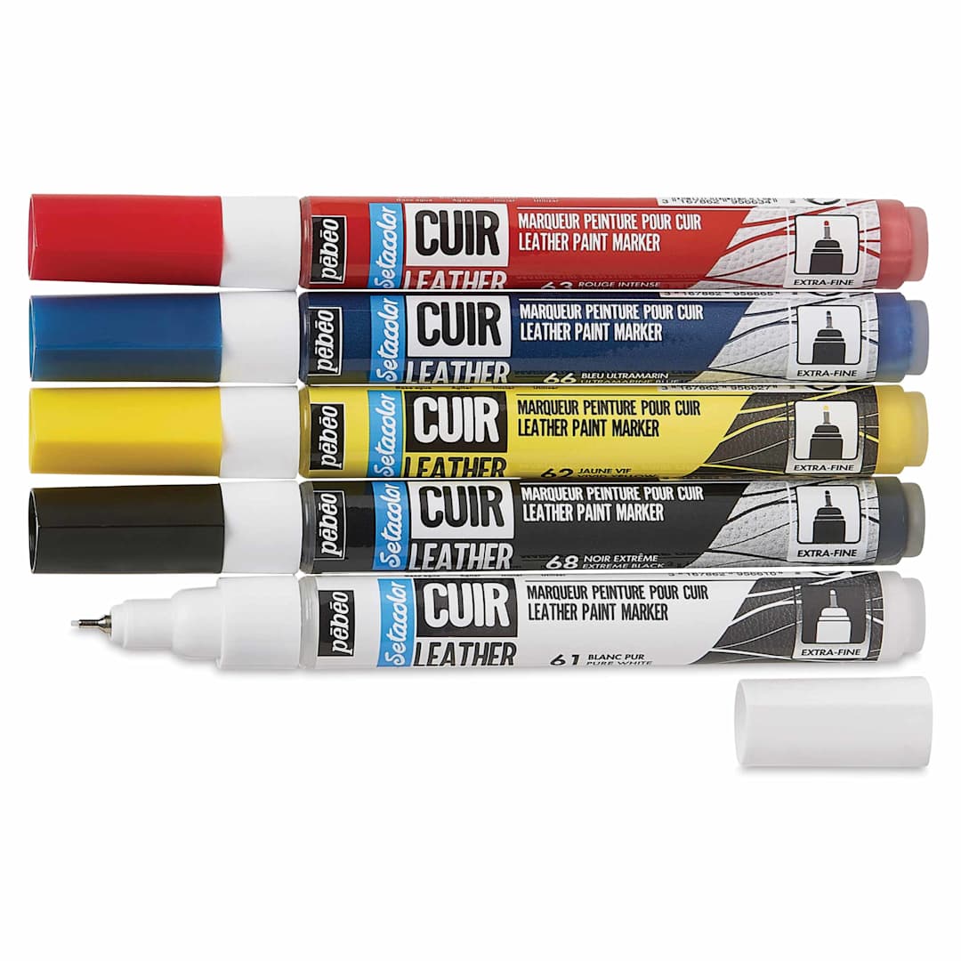 Open in modal - Pebeo Setacolor Leather Paint Markers - Set of 5, Primary Colors