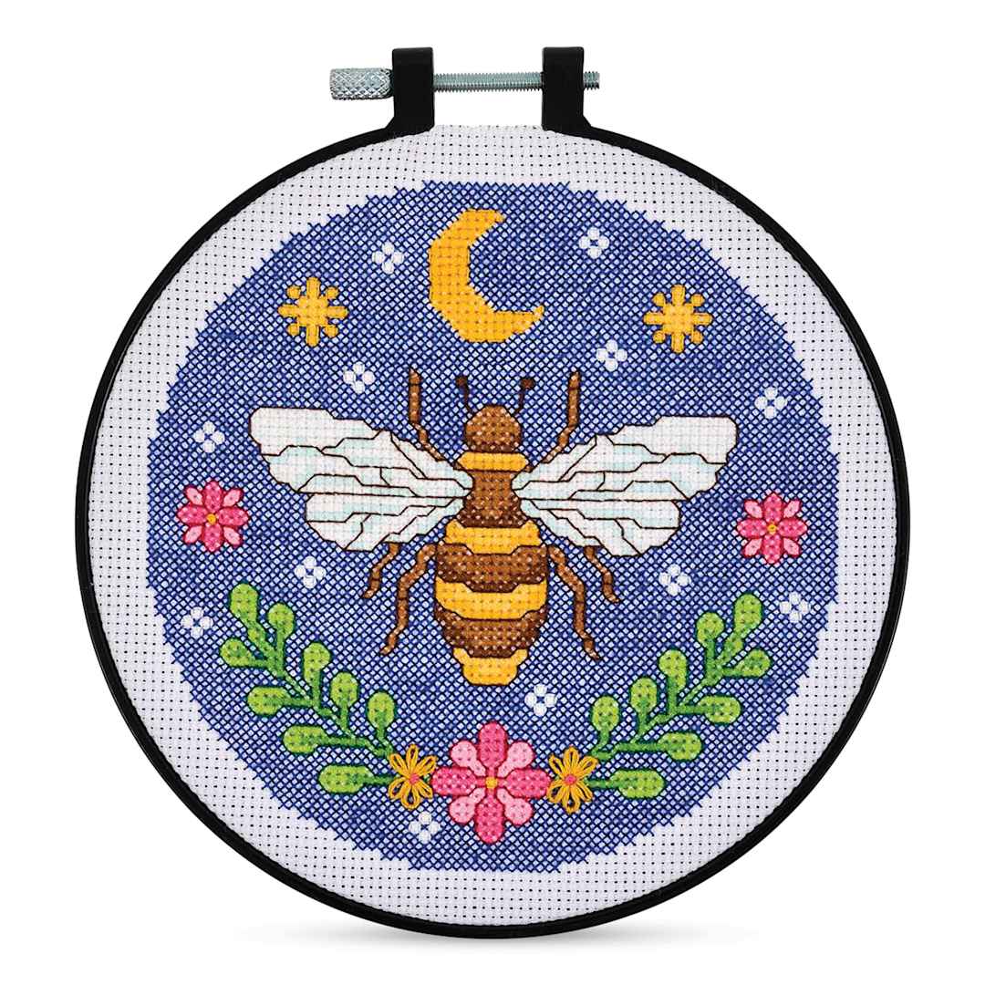 Open in modal - Bucilla Mindful Stitching Counted Cross Stitch Kit - Expressive Bee, 6"
