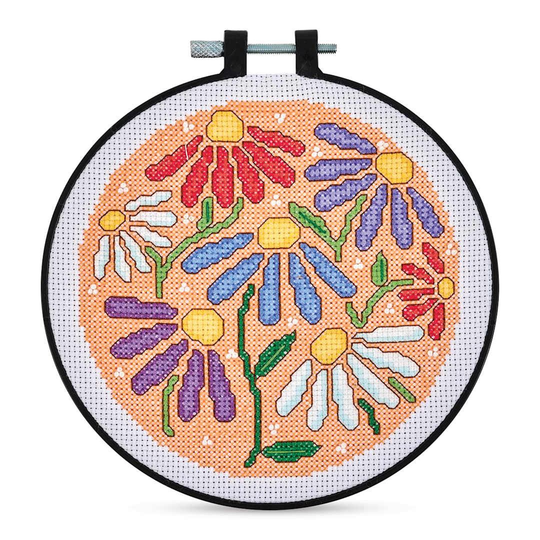 Open in modal - Bucilla Mindful Stitching Counted Cross Stitch Kit - Uplifting Daisies, 6"