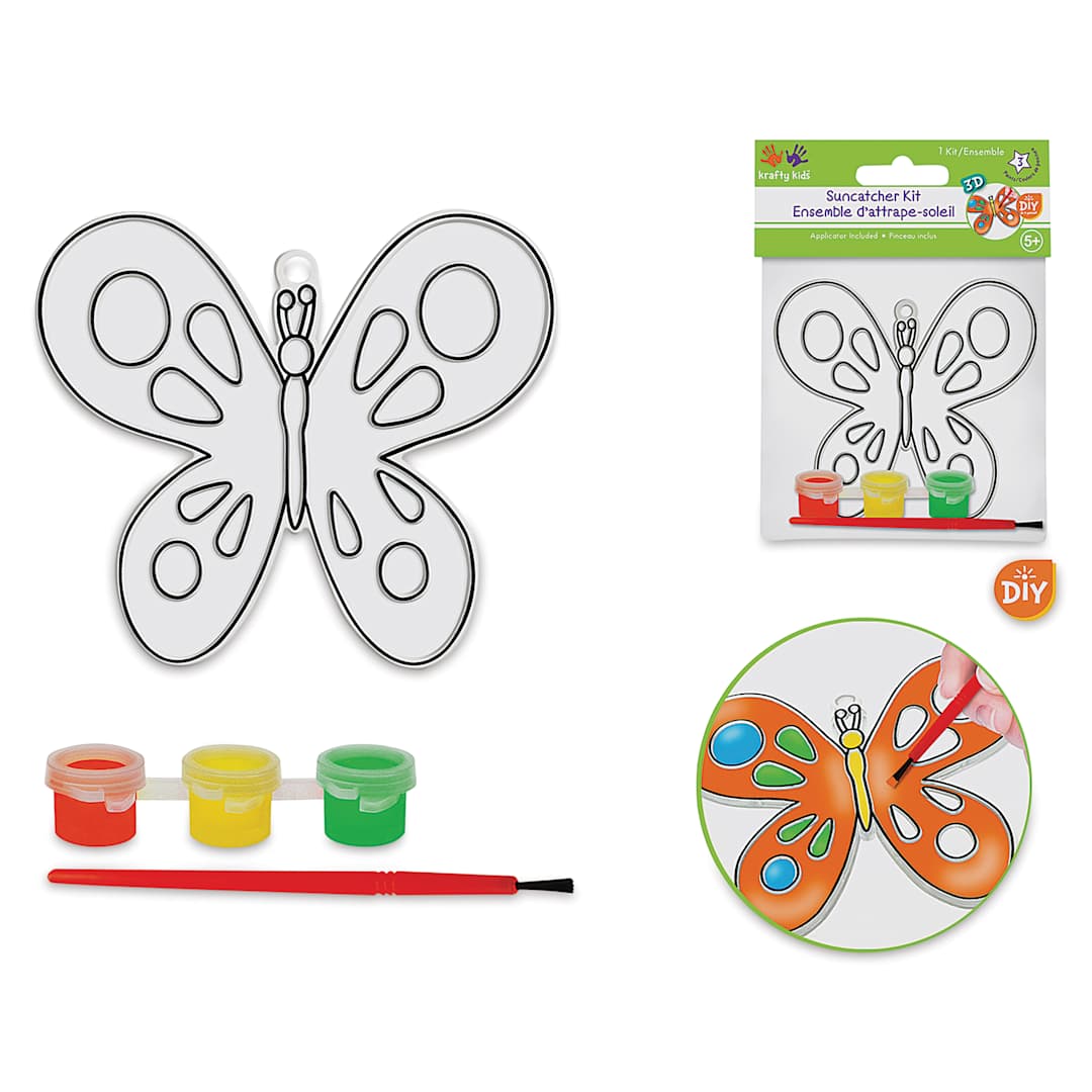 Open in modal - Krafty Kids DIY 3D Suncatcher Kit - Butterfly (contents, packaging, painting)
