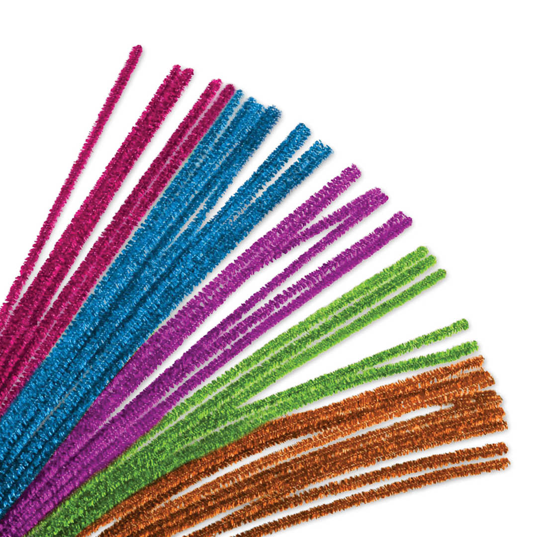 Open in modal - Krafty Kids Chenille Stems - Tinsel, Assorted Colors, 12", Package of 35