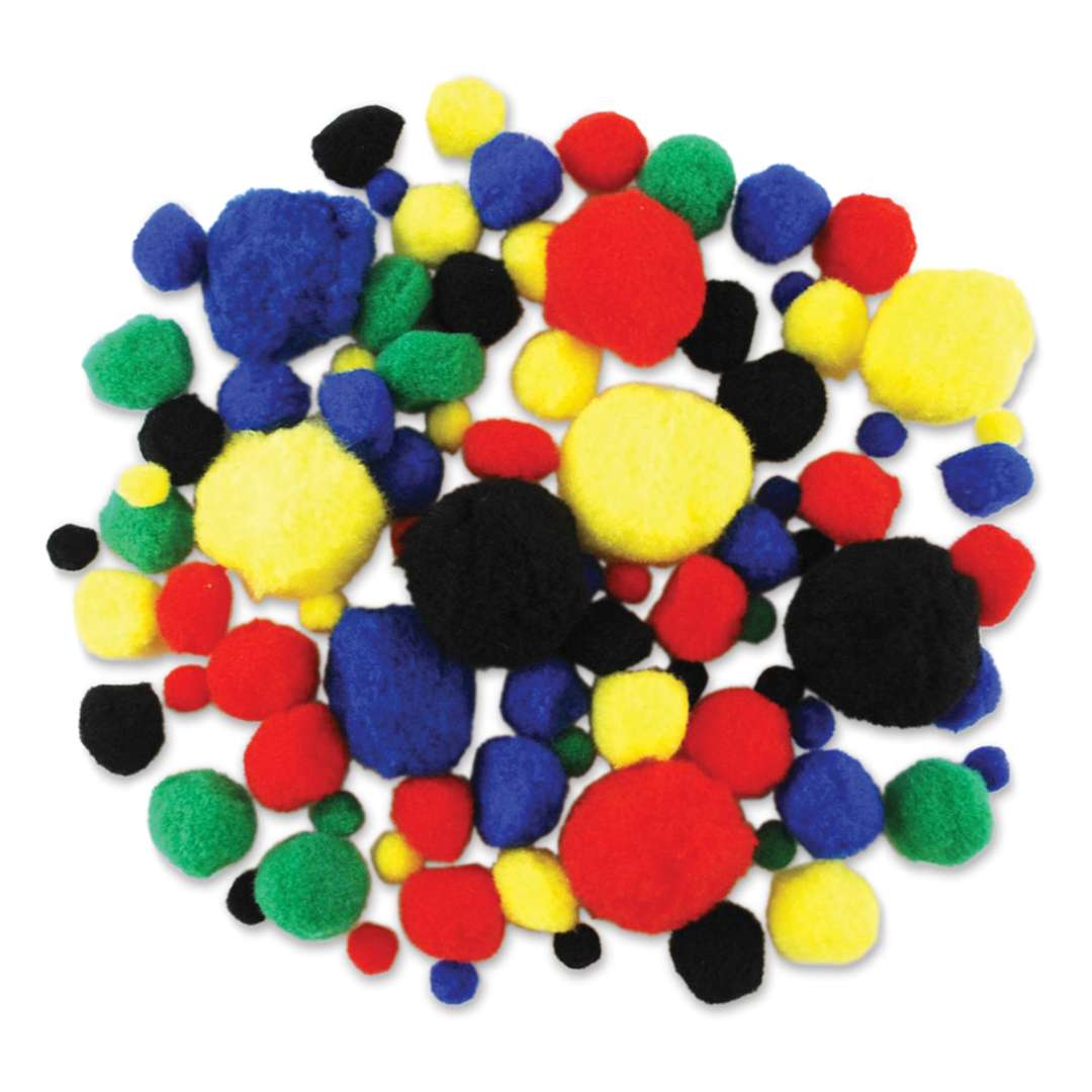 Open in modal - Krafty Kids Pom Poms - Primary Colors, Assorted Sizes, Package of 90