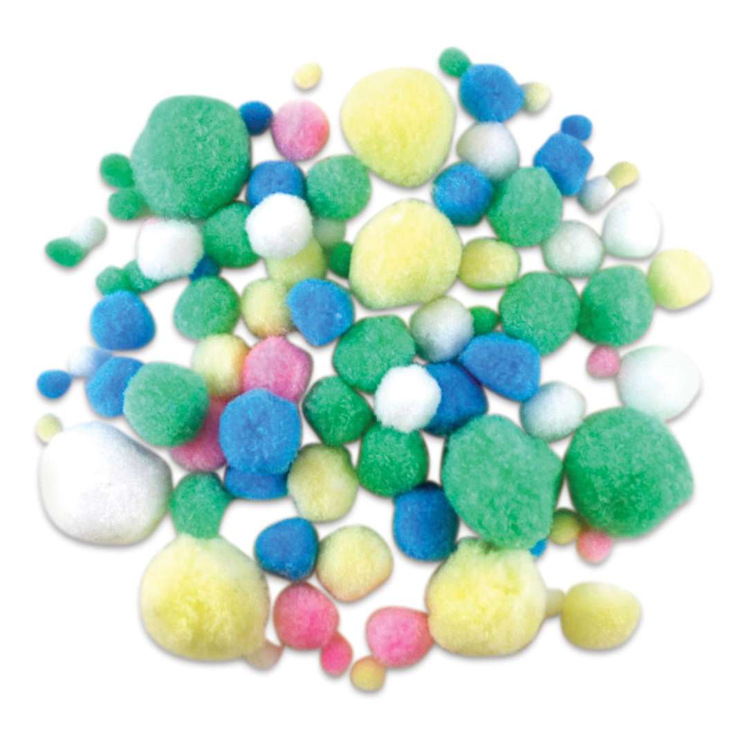Open in modal - Krafty Kids Pom Poms - Pastel Colors, Assorted Sizes, Package of 90