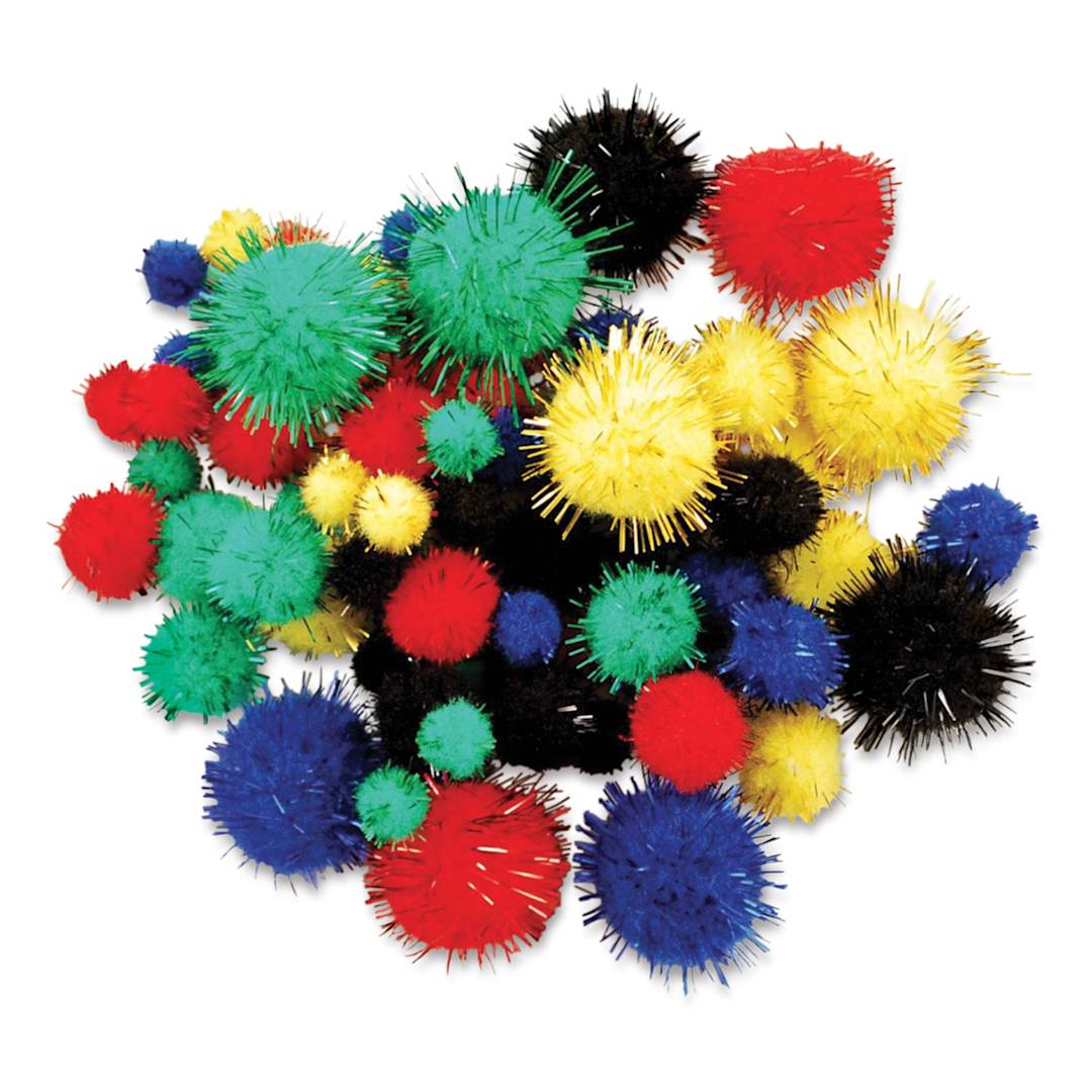 Open in modal - Krafty Kids Tinsel Pom Poms - Primary, Package of 75