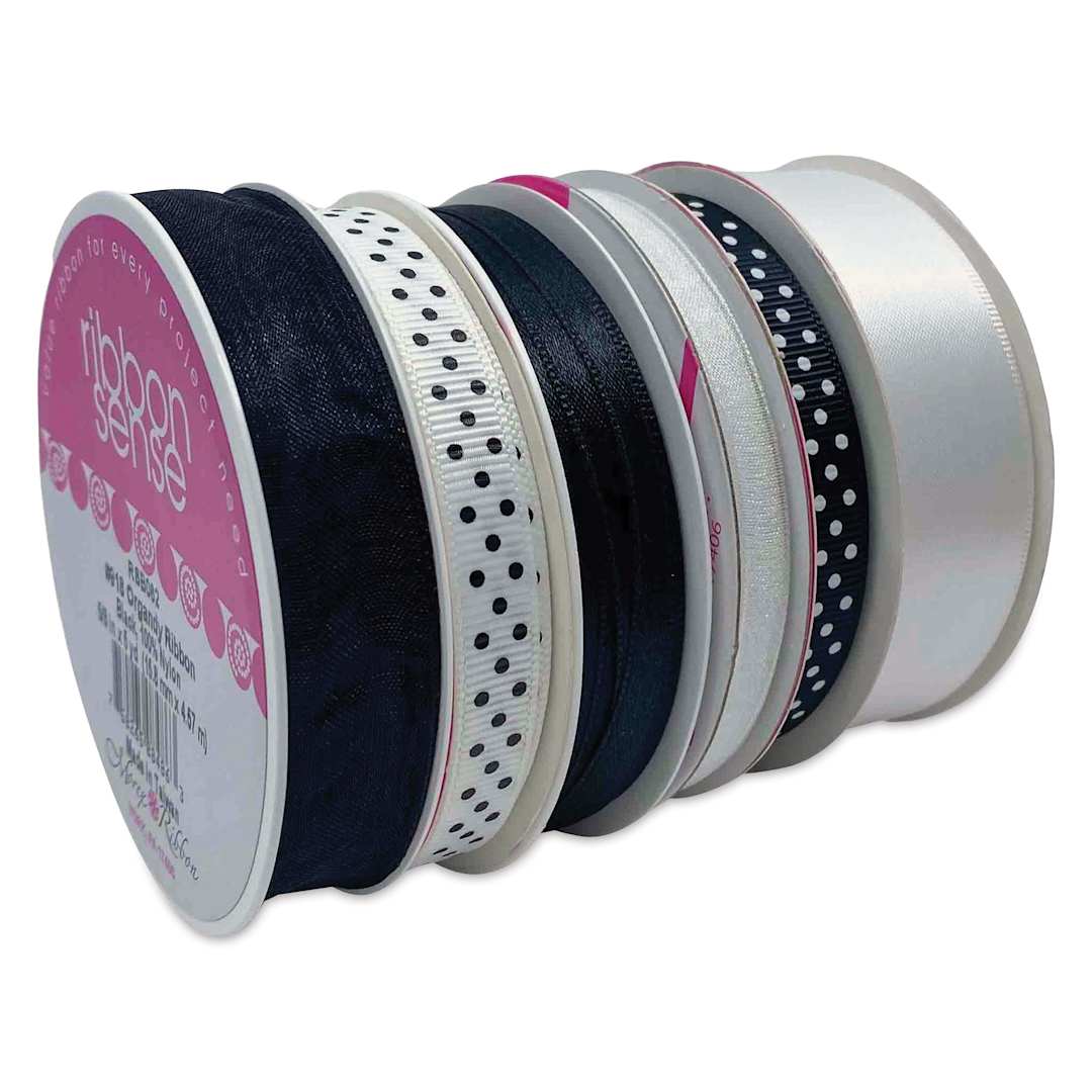 Open in modal - Morex Ribbon Assortments - Black/White, Set of 6 Rolls