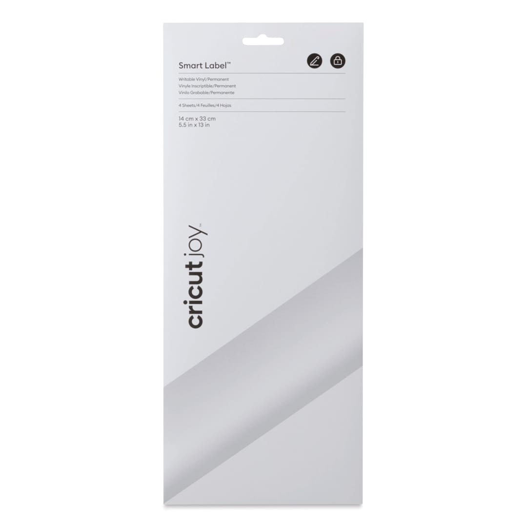 Open in modal - Cricut Joy Permanent Smart Label Writable Vinyl - White, Pkg of 4 Sheets, front of the packaging