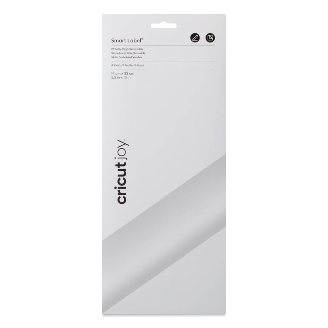 Open in modal - Cricut Joy Removable Smart Label Writable Vinyl - White, Pkg of 4 Sheets, front of the packaging