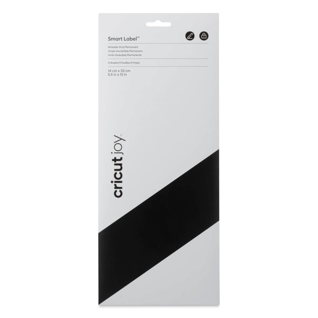 Open in modal - Cricut Joy Permanent Smart Label Writable Vinyl - Black, Pkg of 4 Sheets, front of the packaging