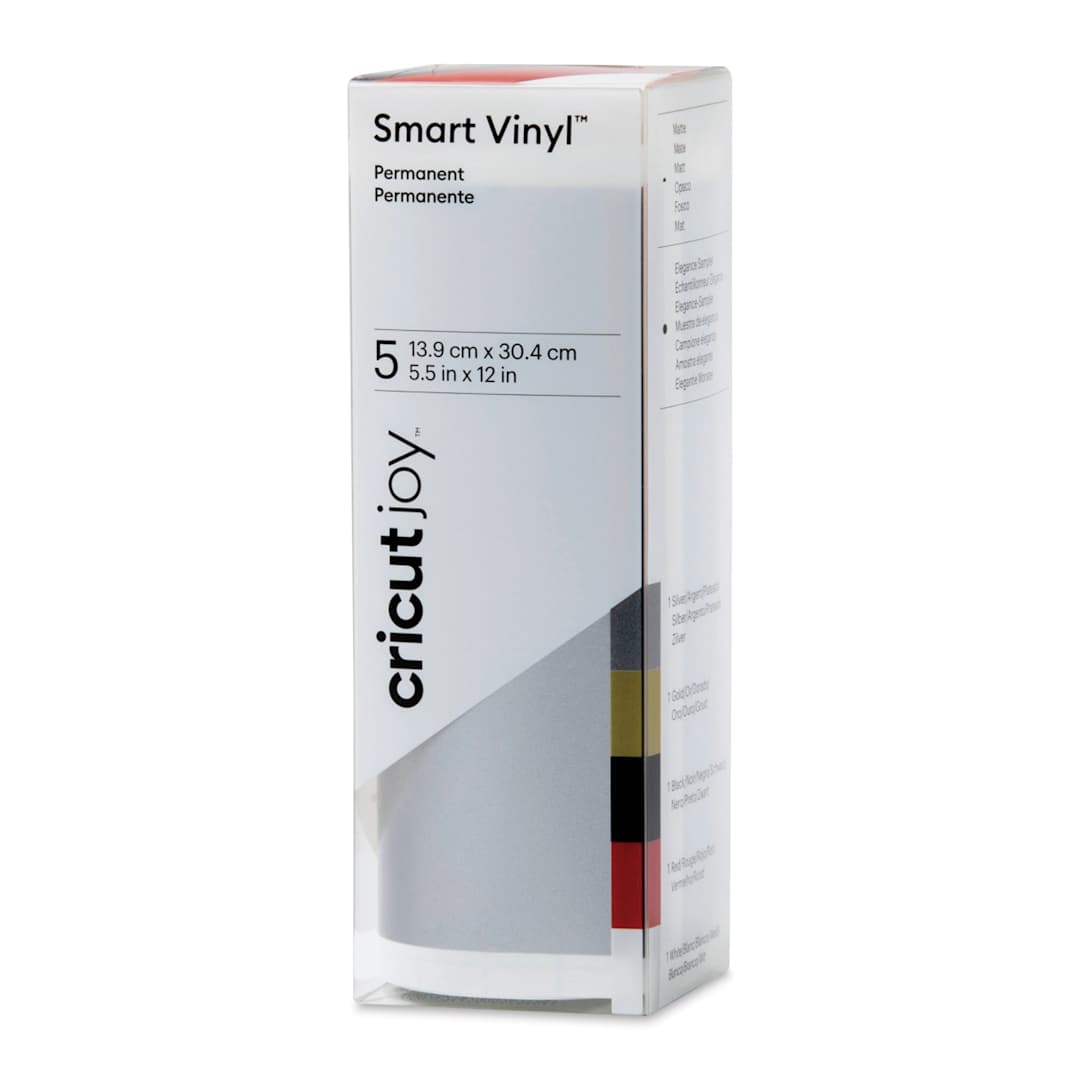 Open in modal - Cricut Joy Permanent Smart Vinyl - Elegant, Matte Sampler, 5 Sheets, front of the packaging