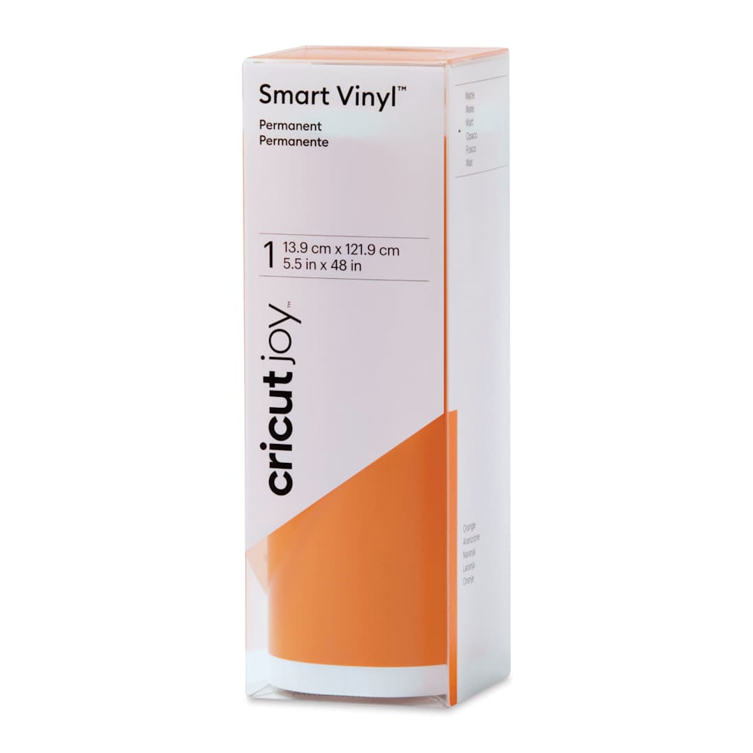 Open in modal - Cricut Joy Permanent Smart Vinyl - Orange, Matte, 5-1/2" x 48", roll inside of the packaging