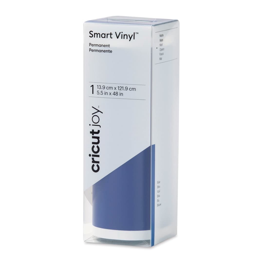 Open in modal - Cricut Joy Permanent Smart Vinyl - Blue, Matte 5-1/2" x 48", roll inside of the packaging