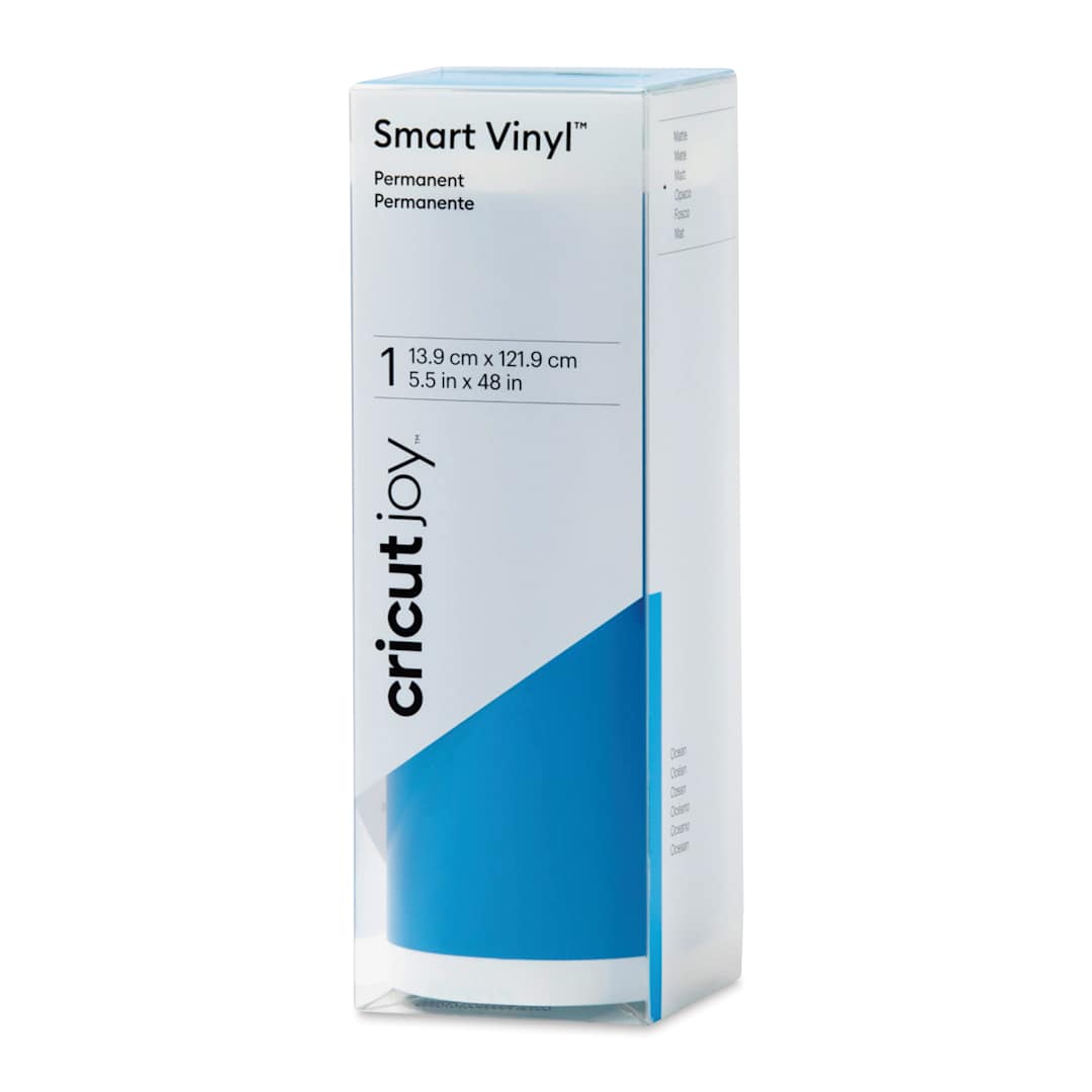 Open in modal - Cricut Joy Permanent Smart Vinyl - Ocean, Matte, 5-1/2" x 48", roll inside of the packaging