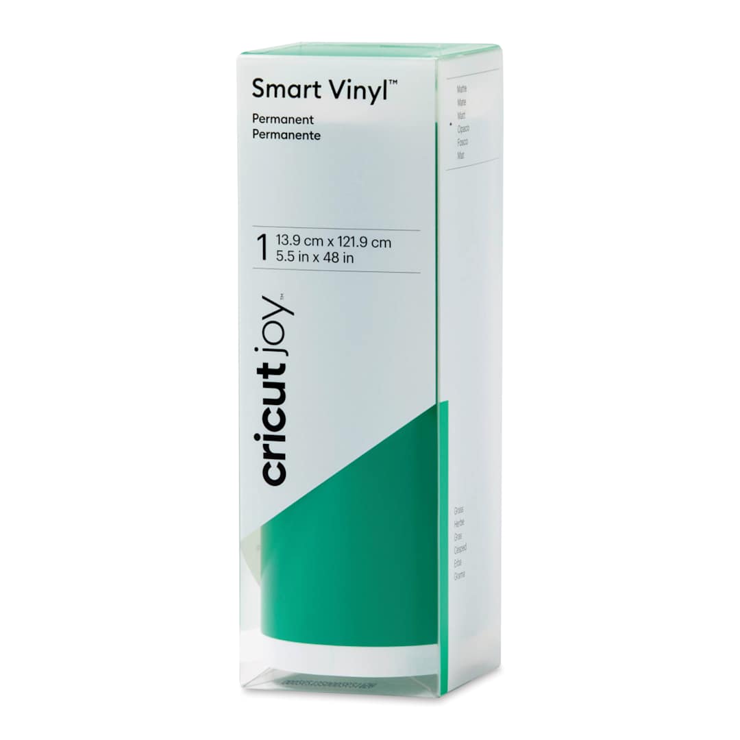 Open in modal - Cricut Joy Permanent Smart Vinyl - Grass, Matte, 5-1/2" x 48", roll inside of the packaging