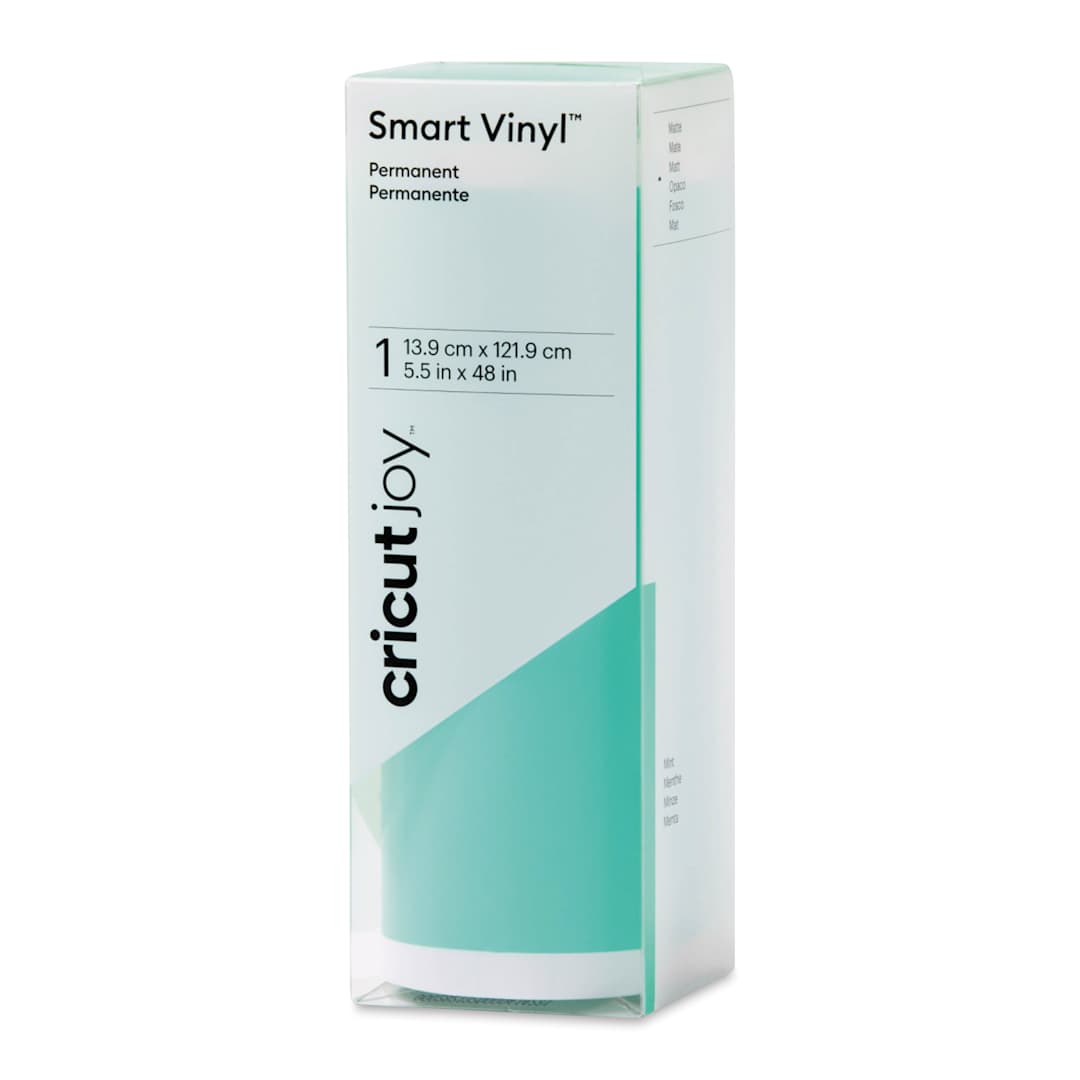 Open in modal - Cricut Joy Permanent Smart Vinyl - Mint, Matte, 5-1/2" x 48", roll inside of the packcaging