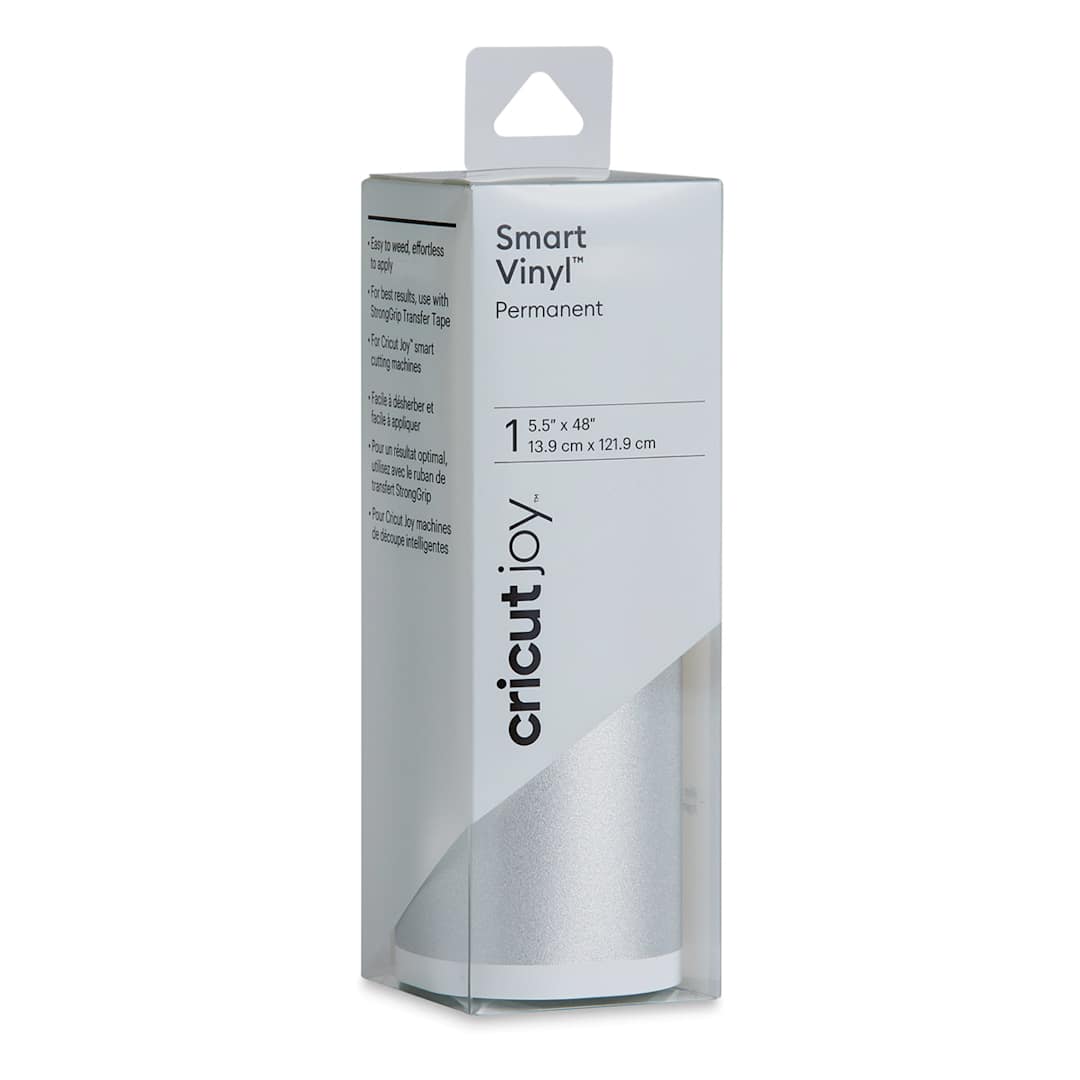 Open in modal - Cricut Joy Permanent Smart Vinyl - Shimmer Silver, 5-1/2" x 48", Roll (In packaging)