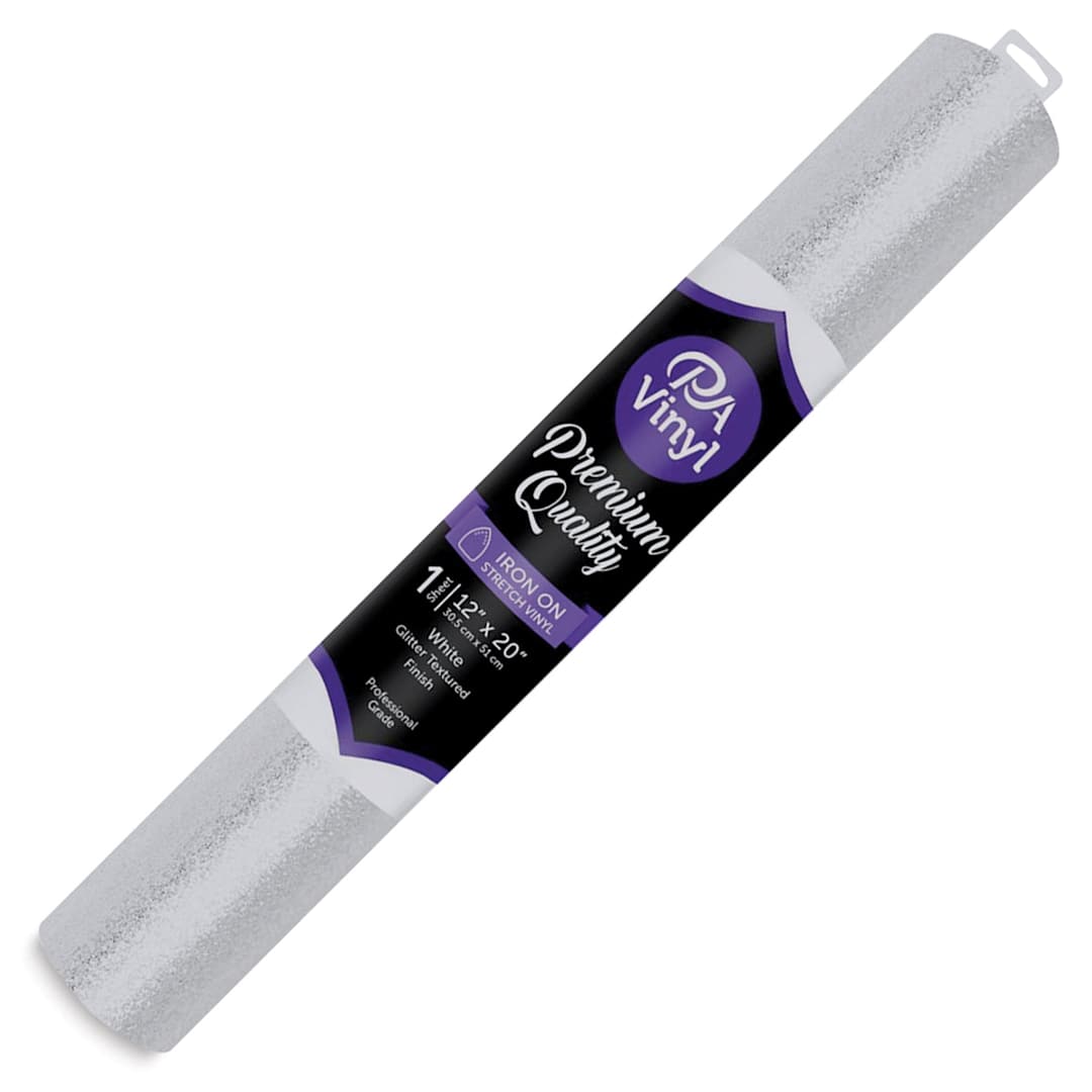 Open in modal - PA Vinyl Iron-On Vinyl - White, Stretch, Glitter Texture, 12" x 20"