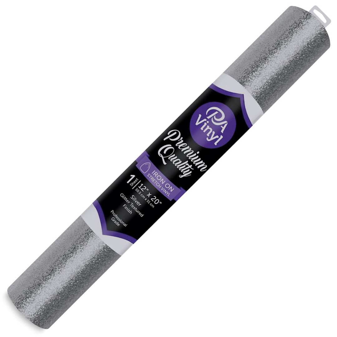 Open in modal - PA Vinyl Iron-On Vinyl - Silver, Stretch, Glitter Texture, 12" x 20"