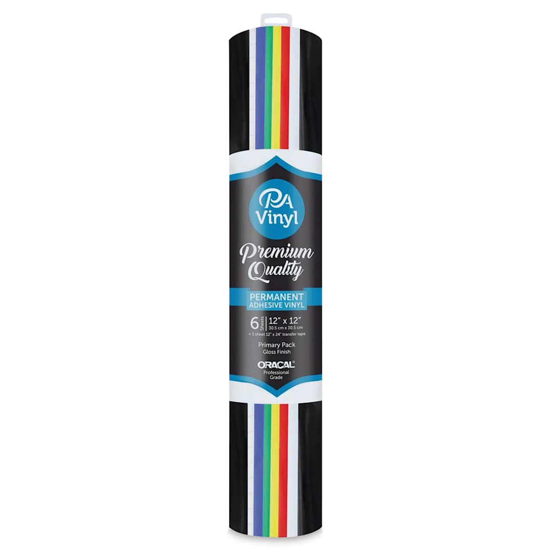 Open in modal - PA Vinyl Permanent Vinyl Sheets with Transfer Tape - Primary Colors, Set of 6 (In packaging)