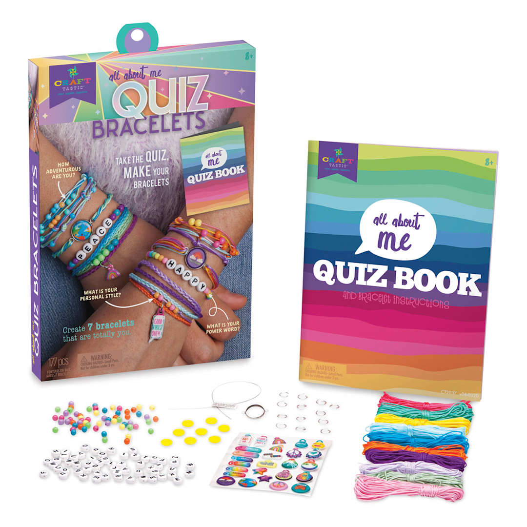 Open in modal - Craft-Tastic All About Me Quiz Bracelets Kit (Kit contents shown with packaging)
